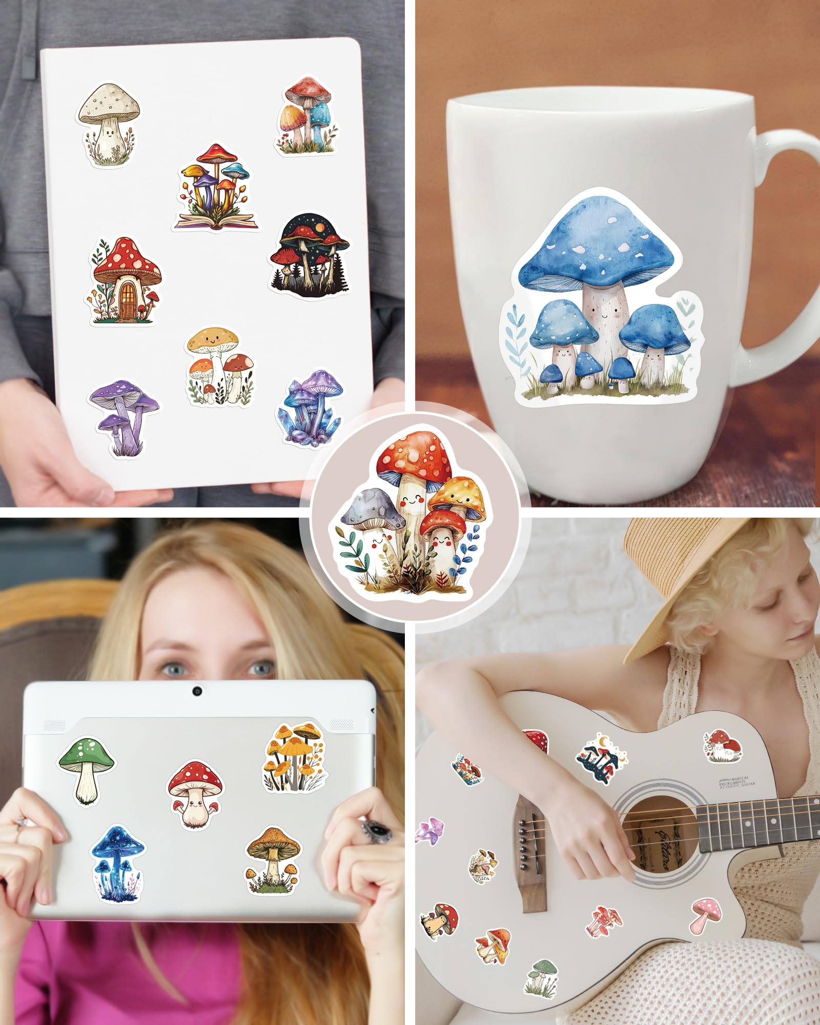 100 Pcs Mushroom Stickers Aesthetic, Cute Stickers Mushroom Decor Party Favors For Kids Teens Adults, Vinyl Waterproof Stickers