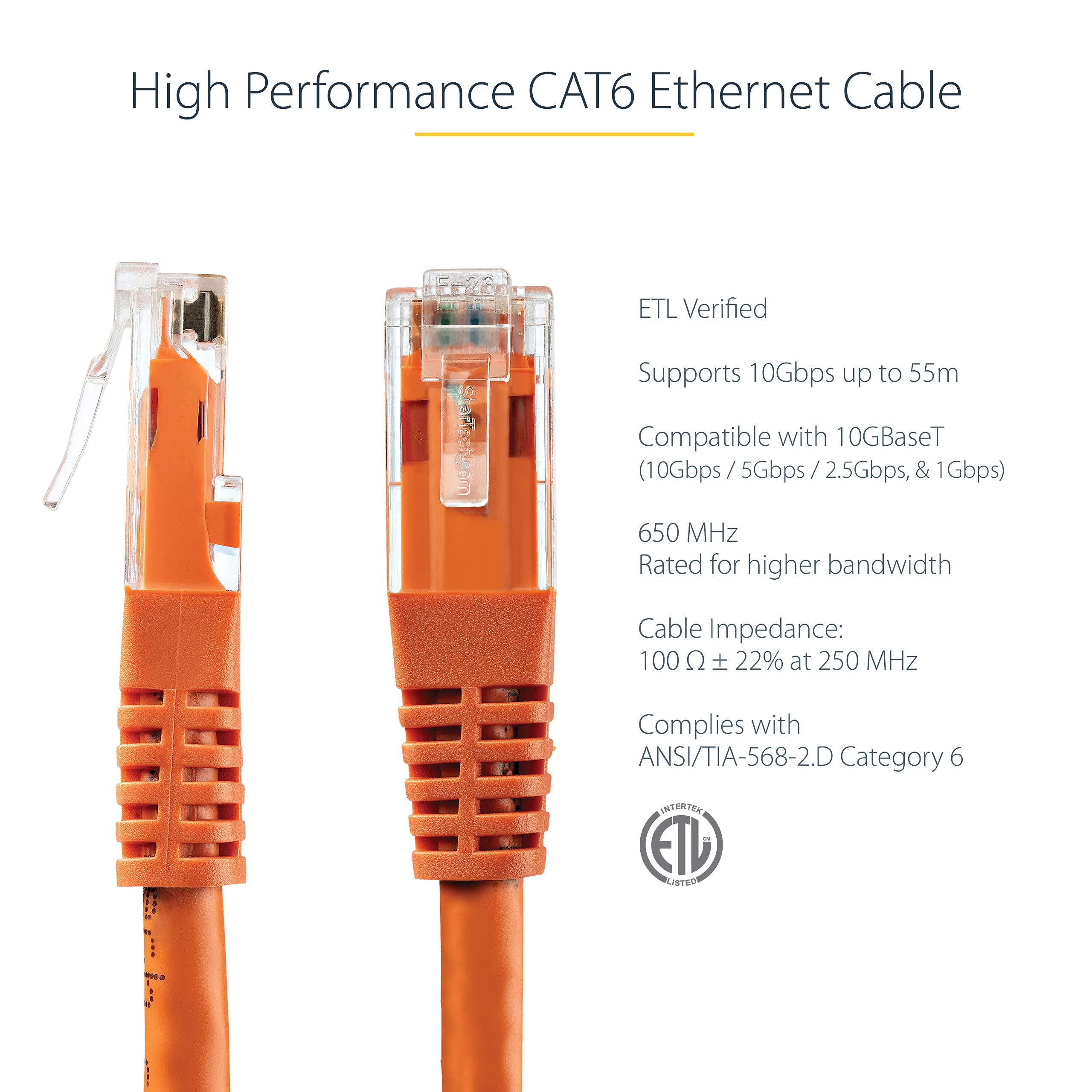 Startech.Com 25Ft Cat6 Ethernet Cable   Orange Cat 6 Gigabit Ethernet Wire  650Mhz 100W Poe++ Rj45 Utp Molded Category 6 Network