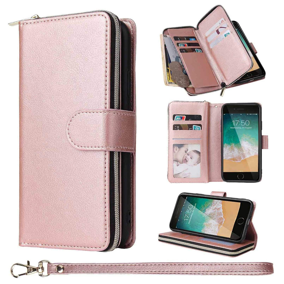 Zcdaye Wallet Case For Iphone 7/8/Se 2020,Premium[Magnetic Closure][Zipper Pocket] Folio Pu Leather Flip Case Cover With 9 Card 
