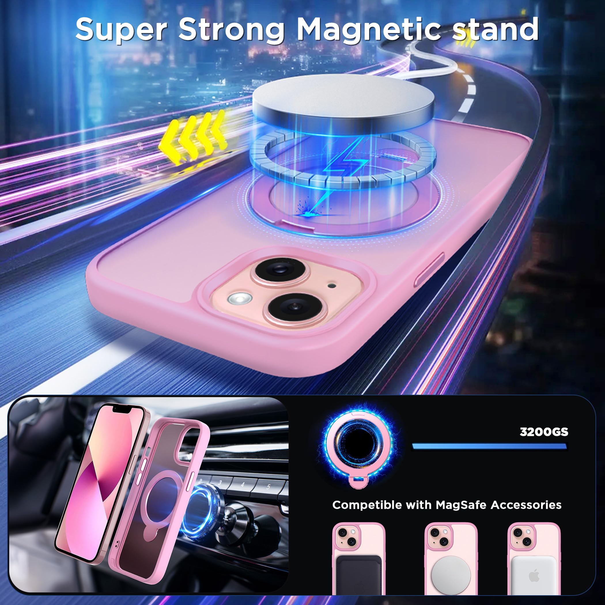 Cacoe Magnetic Case For Iphone 13/14 6.1 Inch With 360 Rotatable Ring Phone Stand,Compatible With Magsafe & Magnetic Car Phone M