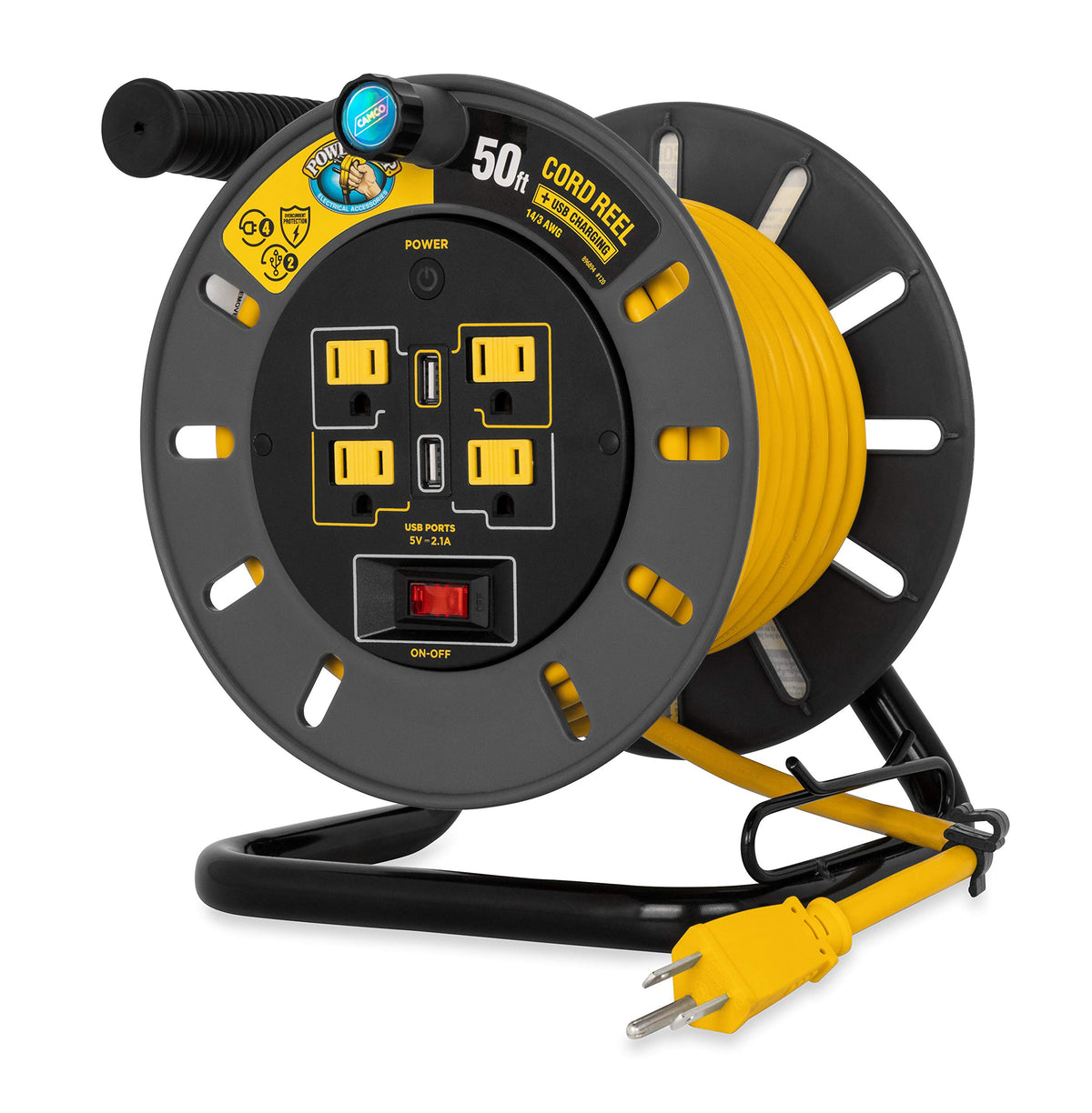 Camco Power Grip 50 Foot Extension Cord Reel With Usb Charging Ports | Provides An Extended Length To Power Your Equipment And D