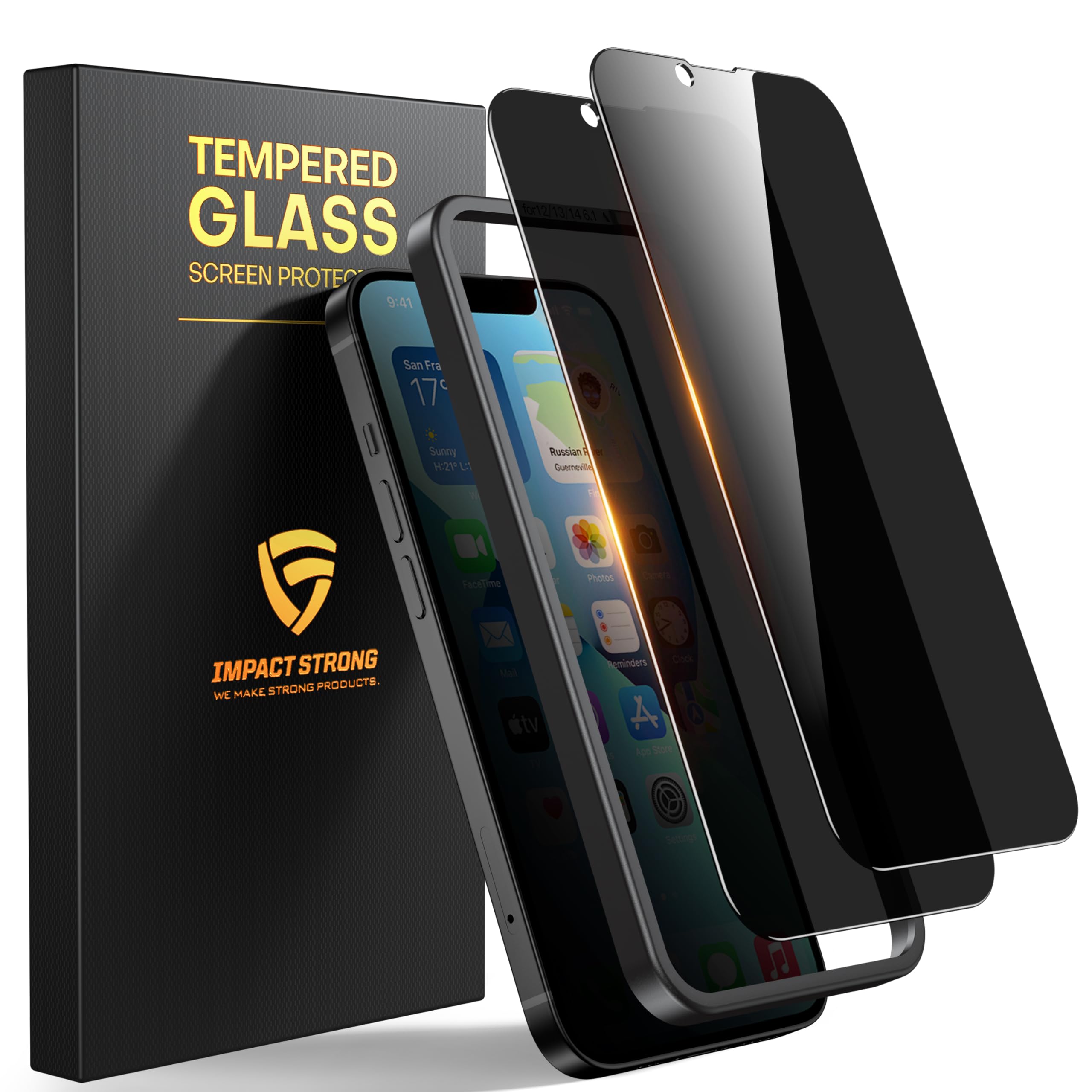 ImpactStrong Anti-Spy Privacy Screen Protector for iPhone 16e / iPhone 13 / iPhone 13 Pro (6.1-Inch), 9H Tempered Glass, Shatter