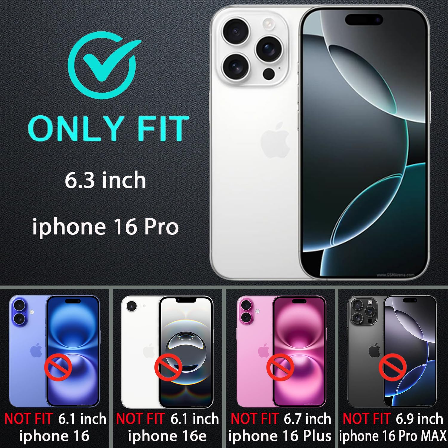 Ykhjklec For Iphone 16 Pro Case, Military Grade 3 In 1 Heavy Duty Shockproof/Drop Proof/Dust Proof Case With 2Pcs Tempered Glass