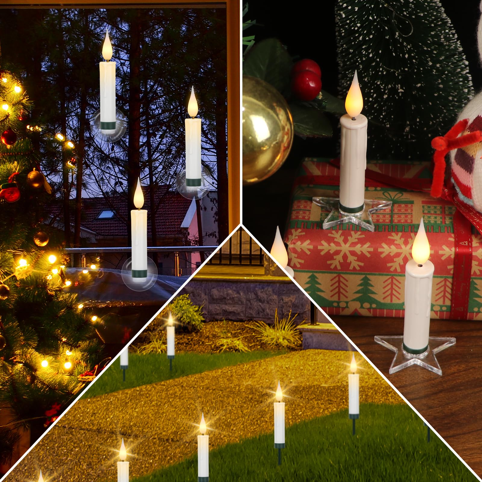 Dromance Christmas Tree Flameless Taper Candle Lights Battery Operated With 10 Key Remote And Timer, 10 Pack Plastic 3D Wick Fli
