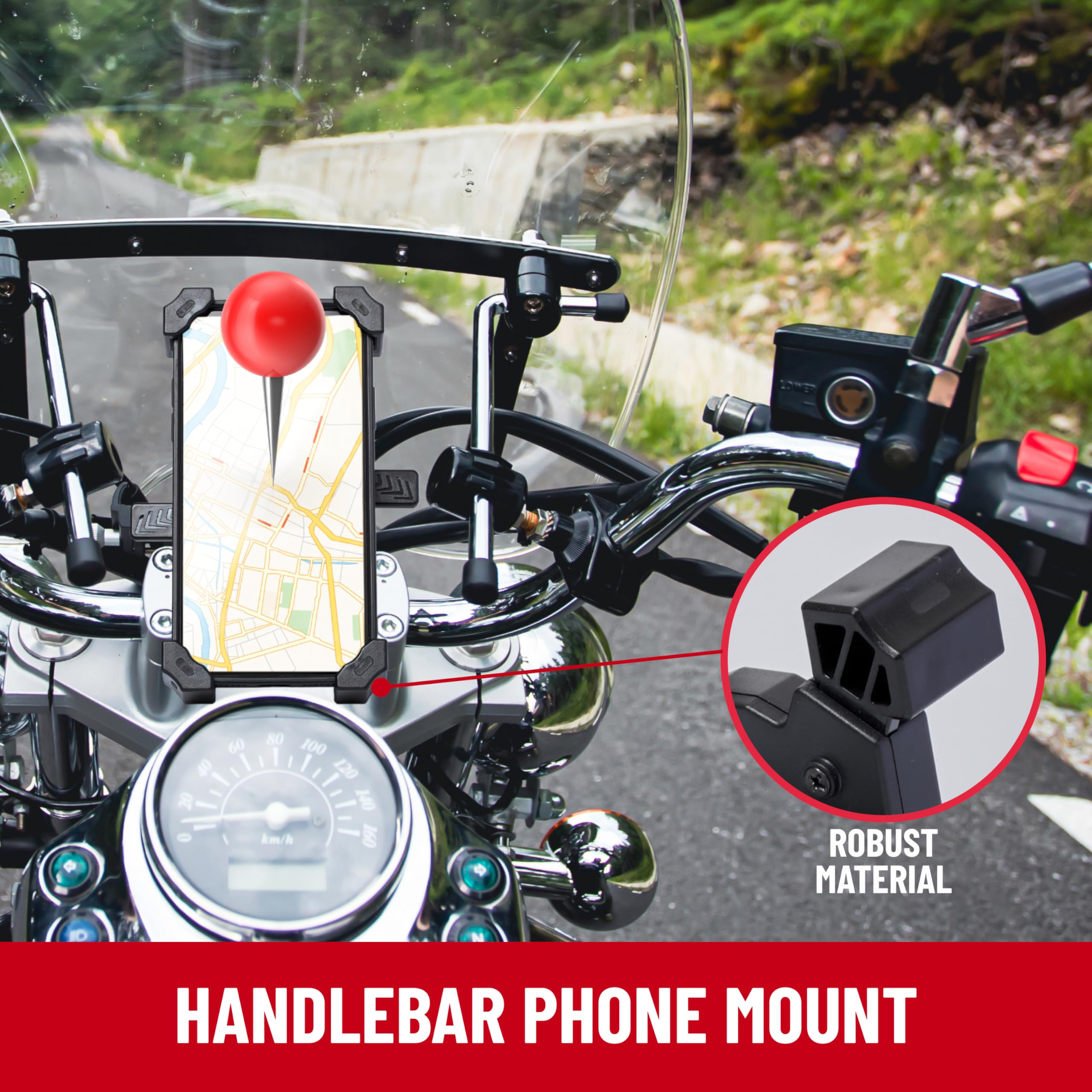 Pro Bike Tool Bike Phone Holder Mount - Double Lock Switch For Sport Cycling - Grey Red Motorcycle Handlebar Phone Mount - Secur