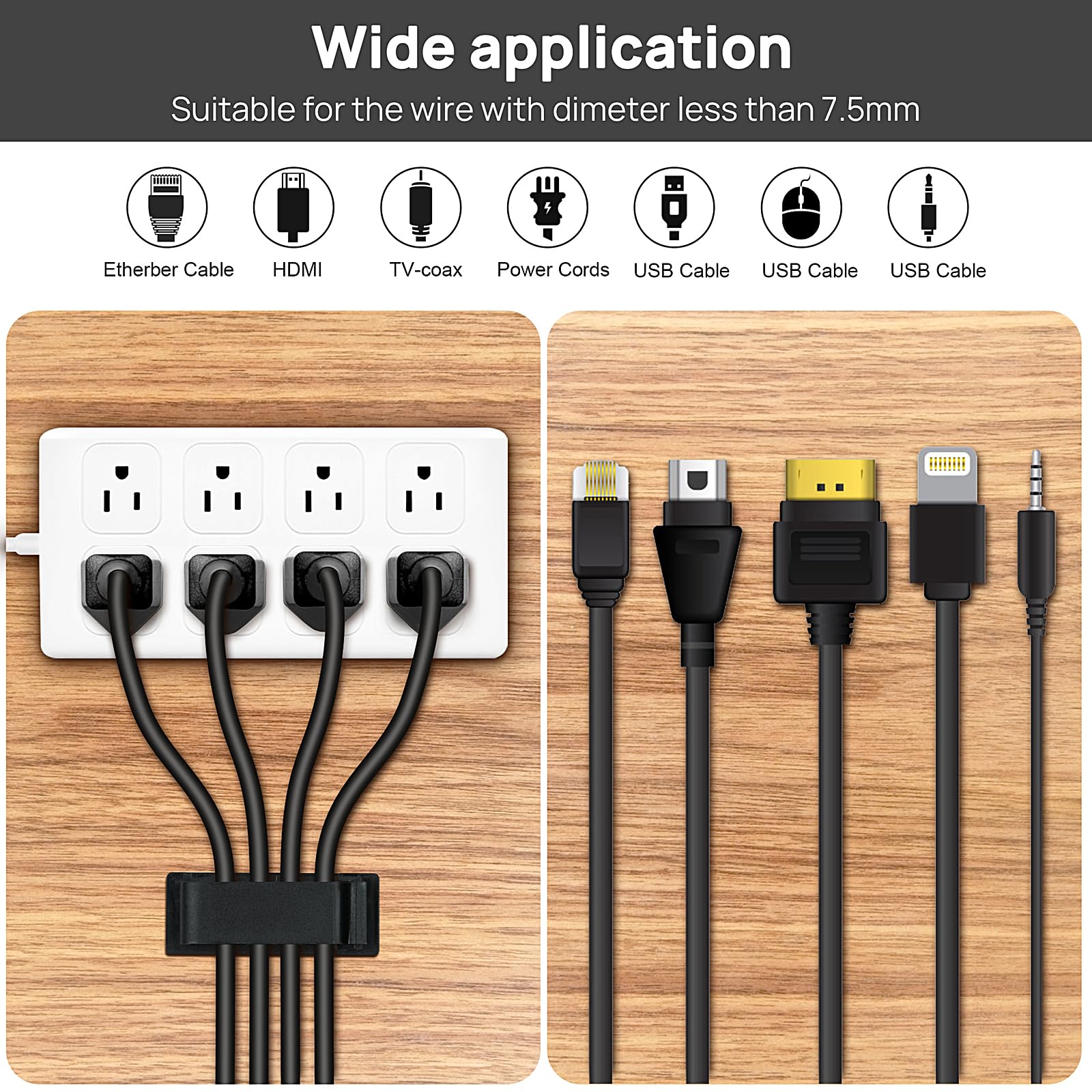 Halsouy 20Pcs Self Adhesive Cable Management Clips Plastic Black for Desk Home Office