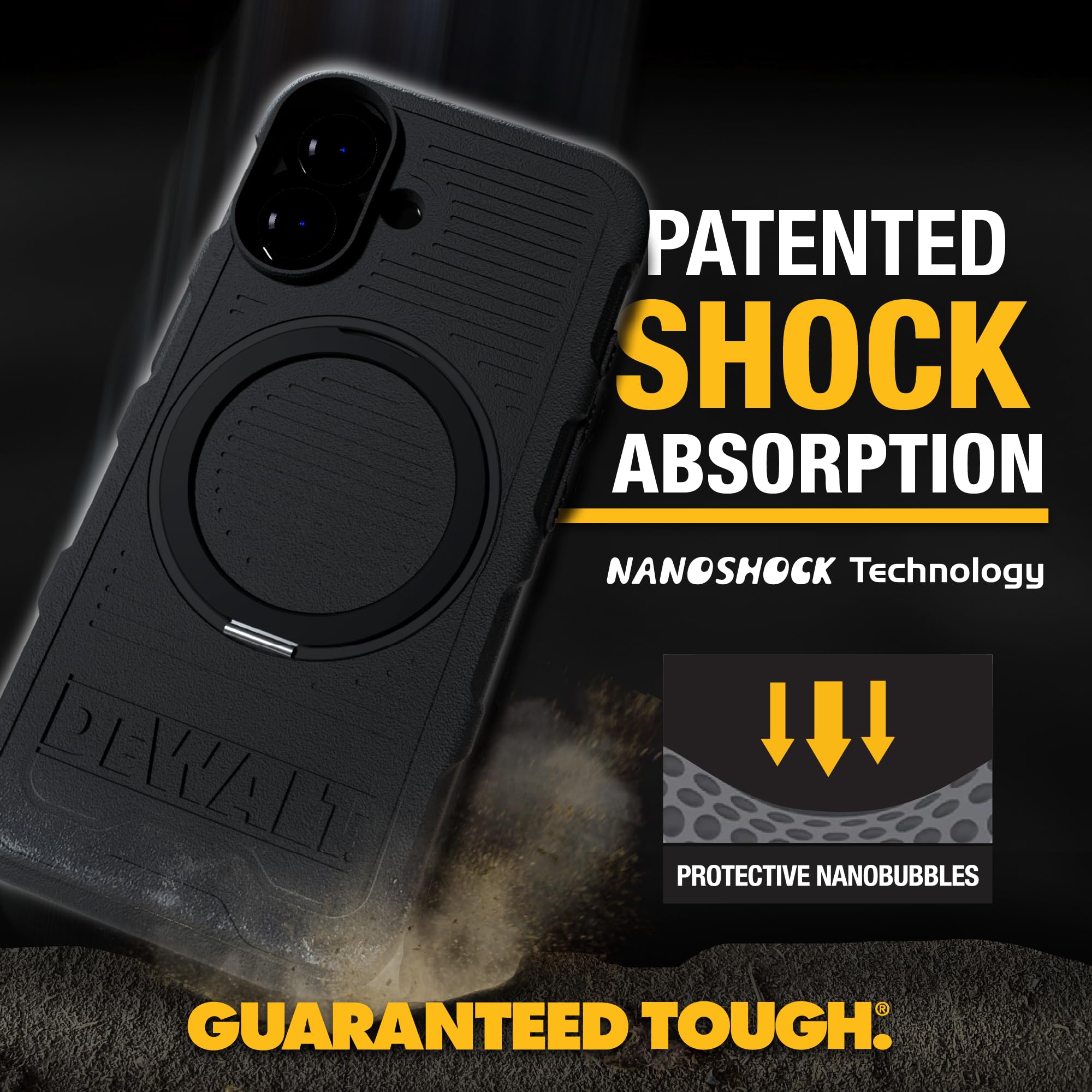 Dewalt 360 Rotatable Magnetic Ring For Iphone 16 Pro Case, Heavy Duty Drop Protection Fit For Magsafe W/Stand & Ring Holder, Sho