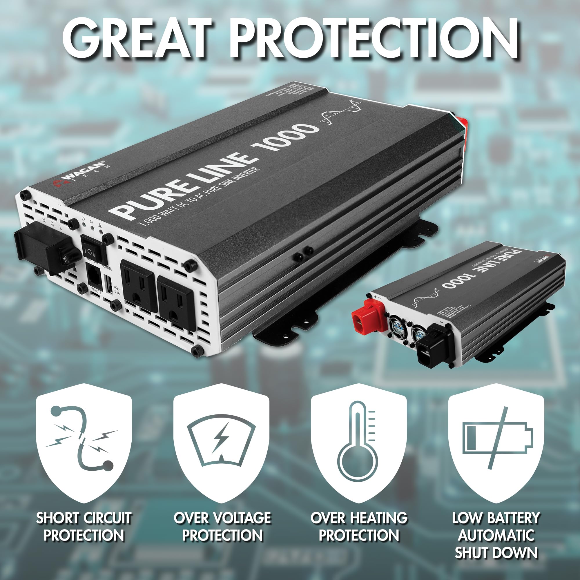 Wagan El3804 Pure Line Inverter 1000 Watt Dc 12V To 110V Ac Car Pure Sine Wave Power Inverter For Home Rv Camping Van Life Off G