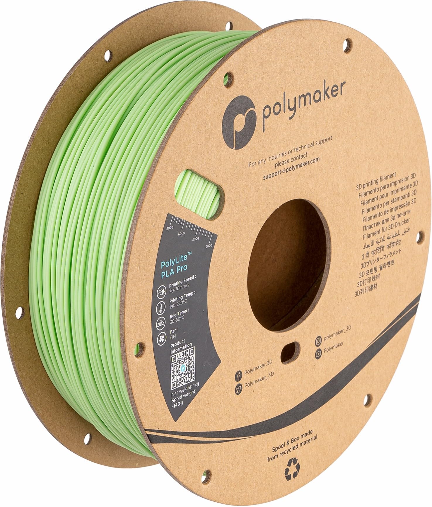 Polymaker Pla Pro Filament 1.75Mm Light Green, Powerful Pla Filament 1.75Mm 3D Printer Filament 1Kg   Polylite 1.75 Pla Filament