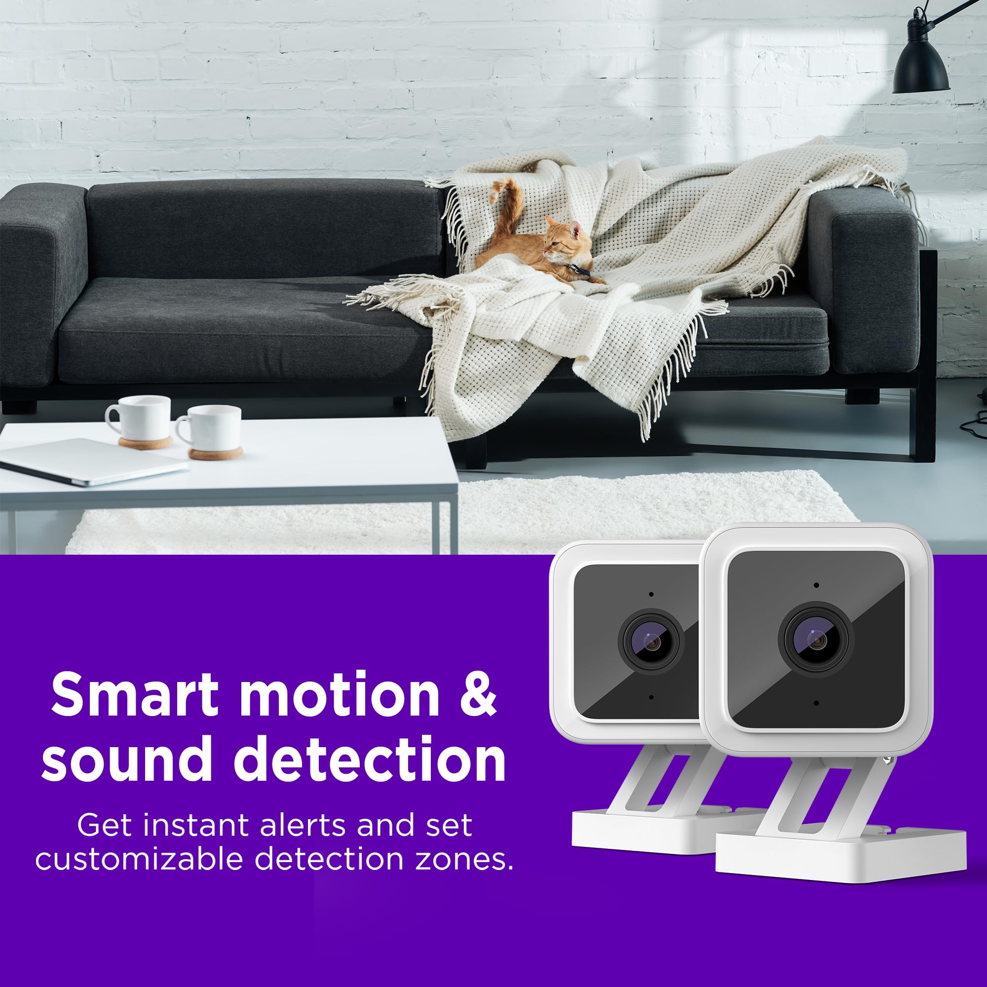 Roku Indoor Camera For Home Security, 2 Pack   Wired Security Camera With 1080P Hd Color Night Vision, Works With Alexa & Google, Motion & Sound Detection, Built In Siren, 90 Day Subscription Included