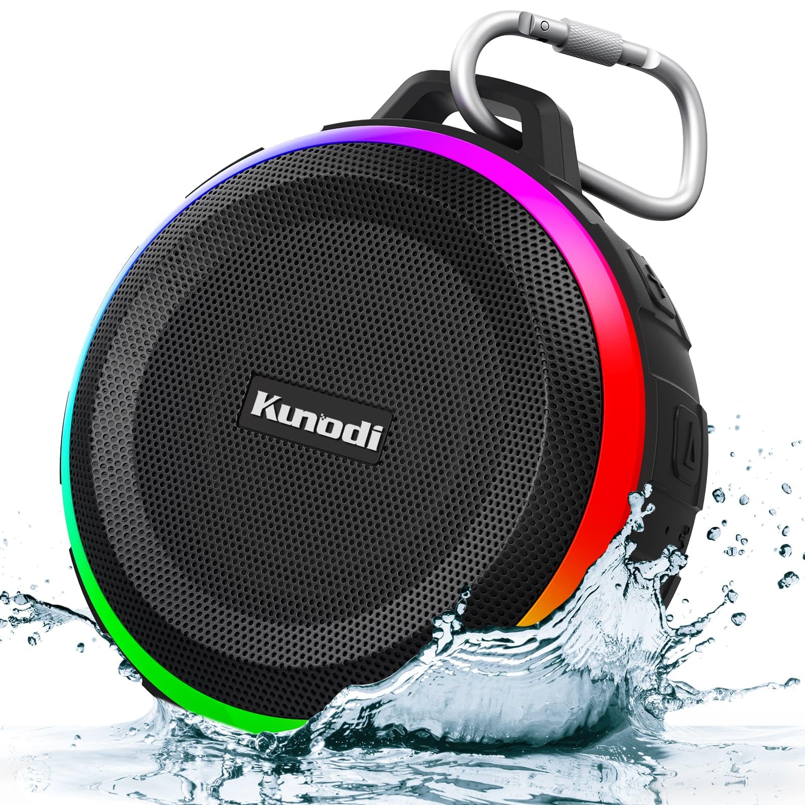Kunodi Bluetooth Shower Speaker With Ipx7 Waterproof, Dynamic Lights, Crisp Clear Sound, True Wireless Stereo, Clip Portable For Pool Beach Boat Kayak Float Golf Gift