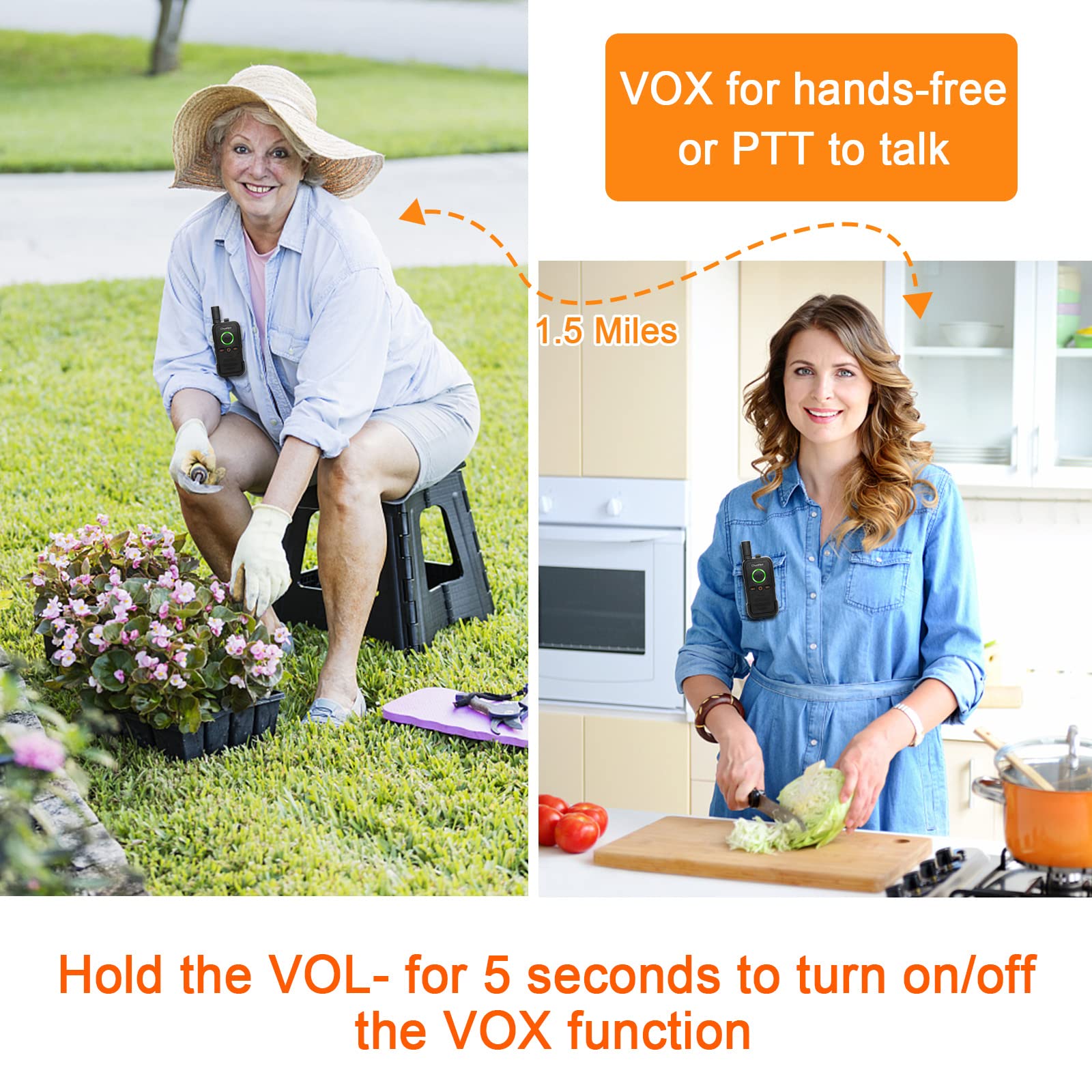 Chunhee 2 Pack Black Intercoms Wireless For Home Caregiver Pager Intercom For Elderly With Emergency Sos Alarm, 1.5 Miles Long R