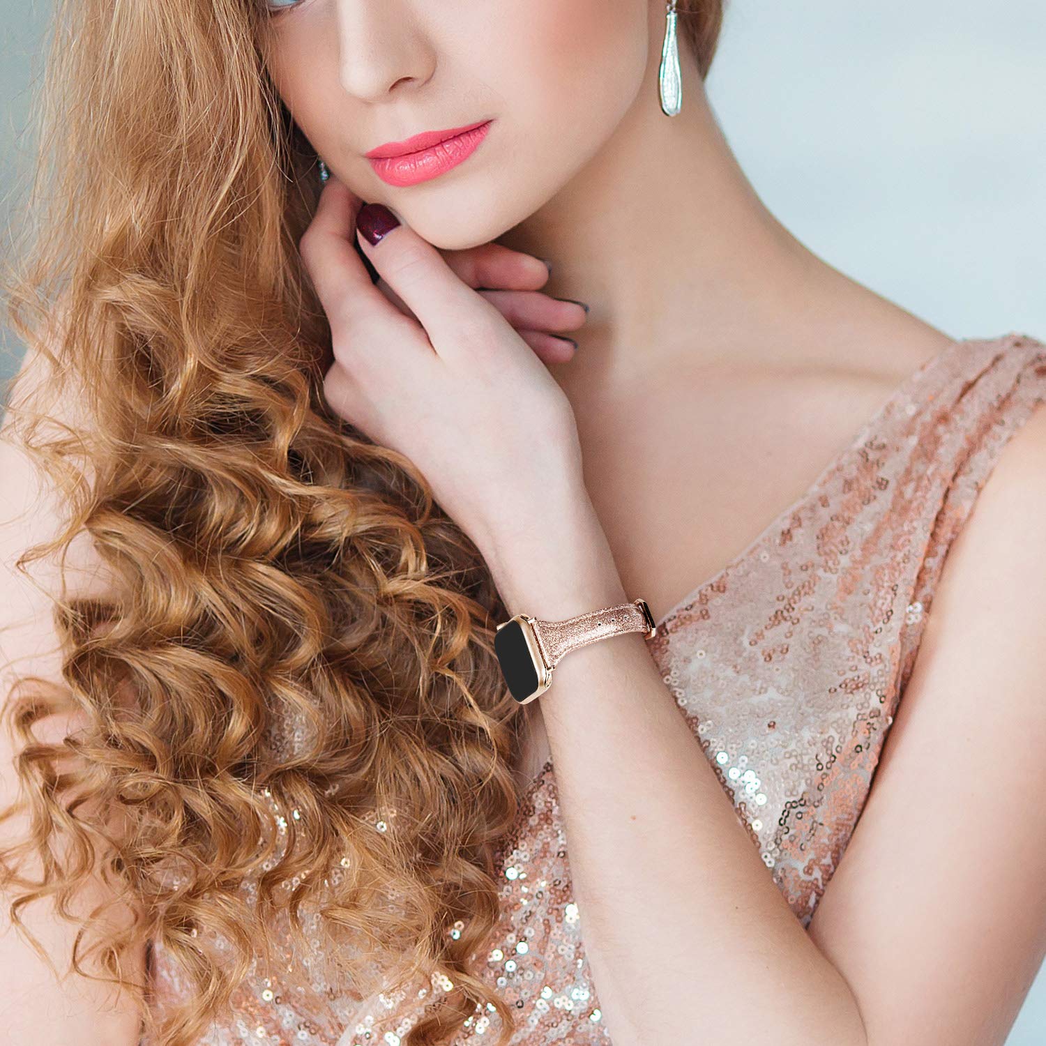 Wearlizer Rose Gold Leather Compatible With Apple Watch Bands Women 42Mm 44Mm 45Mm 49Mm(Ultra) For Iwatch Se Series 8 7 6 5 4 3