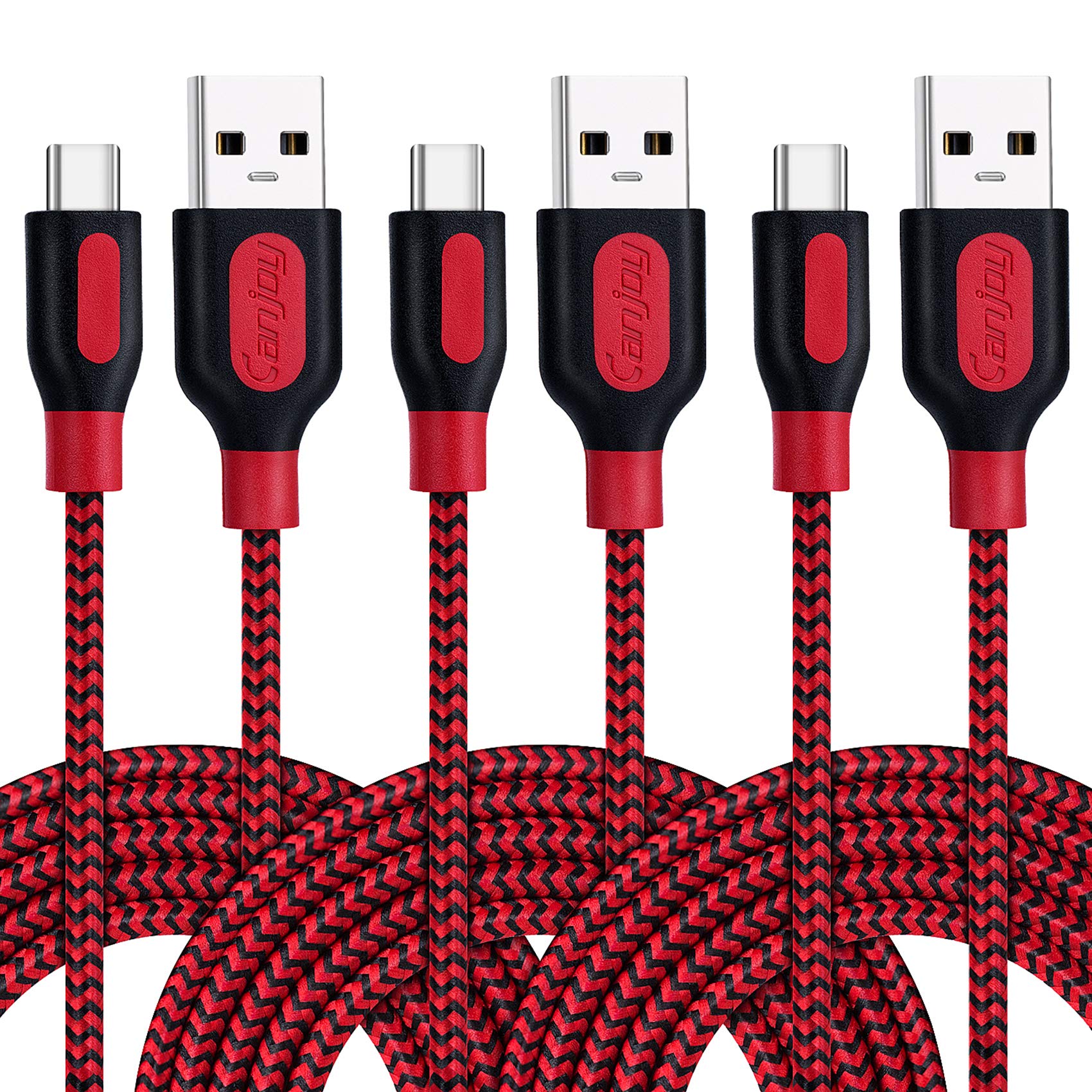 Canjoy Usb Type C Cable, 3 Pack 10Ft Braided Type C Charger Fast Charging Cord Compatible Samsung Galaxy S10 S10+ S10E S8 S9 Plus Note 8 9, Lg V20 G5 G6 V30 (Red)