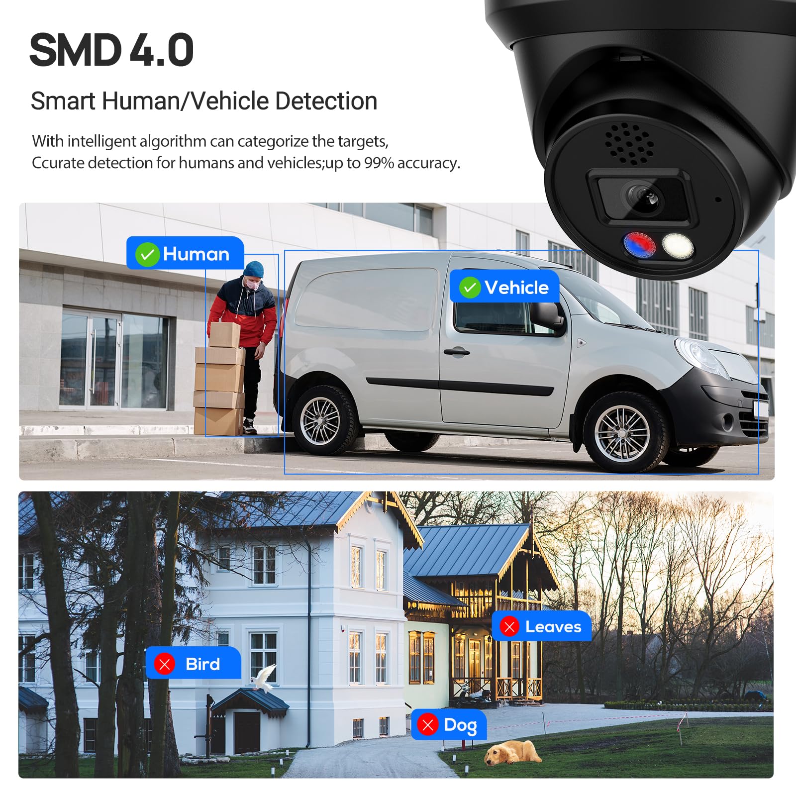 4K 8Mp Full Color Poe Ip Camera Active Deterrence (Red/Blue Led, Siren), 4K Poe Camera Turret With Human/Vehicle Detection,98Ft