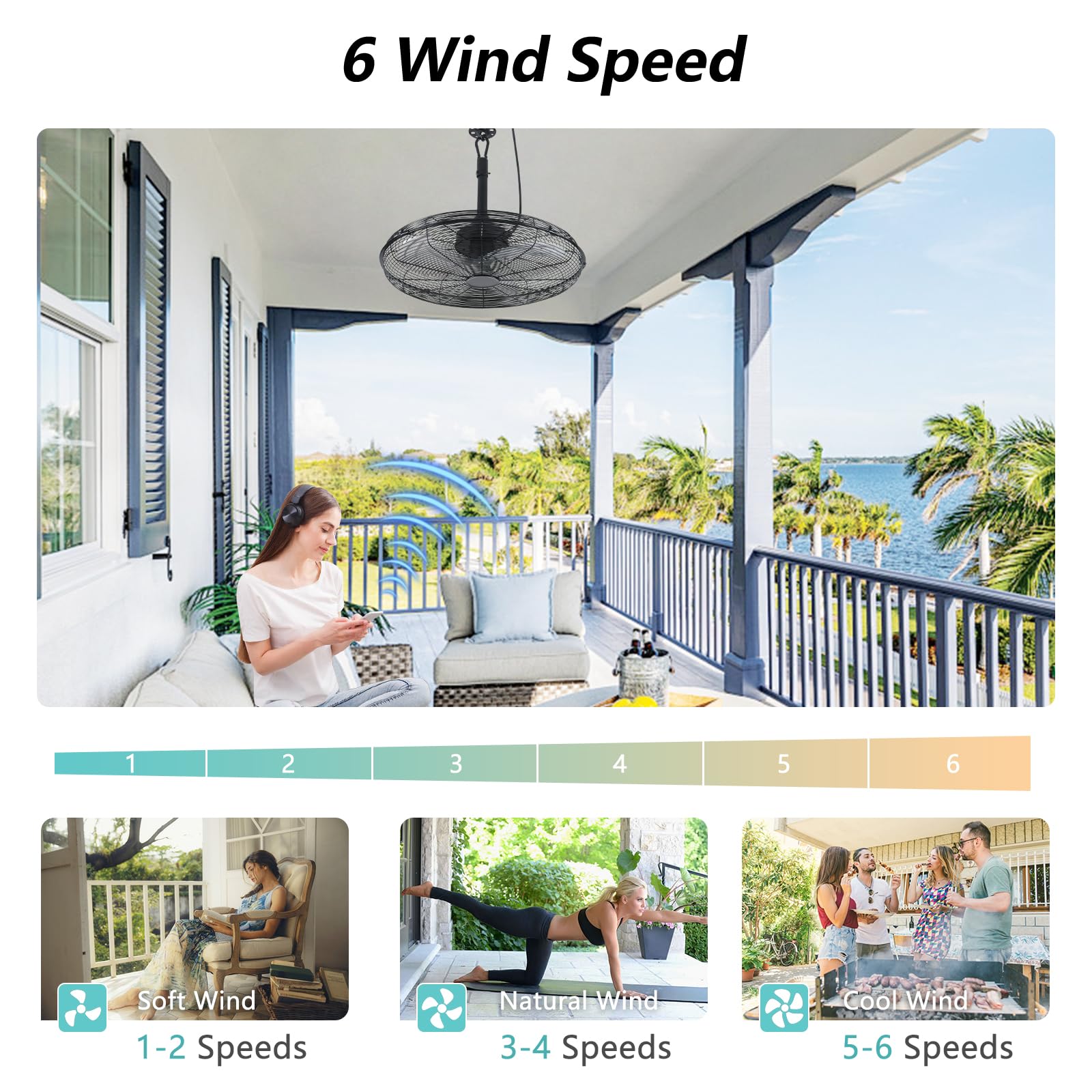 Ahawill Outdoor Ceiling Fan, 20'' Gazebo Fan With Remote,6 Speed, Noiseless, Reversible,Plug In Ceiling Fan With Hook For Pergol