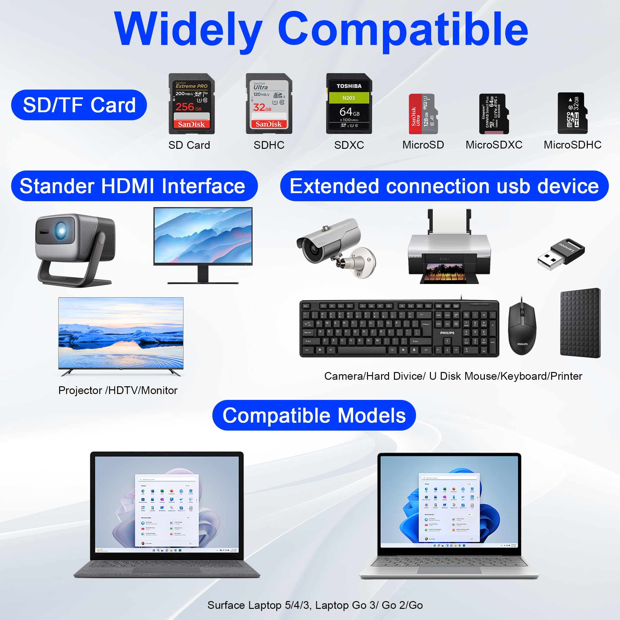Surface Laptop 5/4/3 Hub Docking Station, Surface Laptop Accessories (4K@30Hz Hdmi +2*Usb 3.0 +Usb C +Sd/Tf Card Slot +3.5Mm Aud