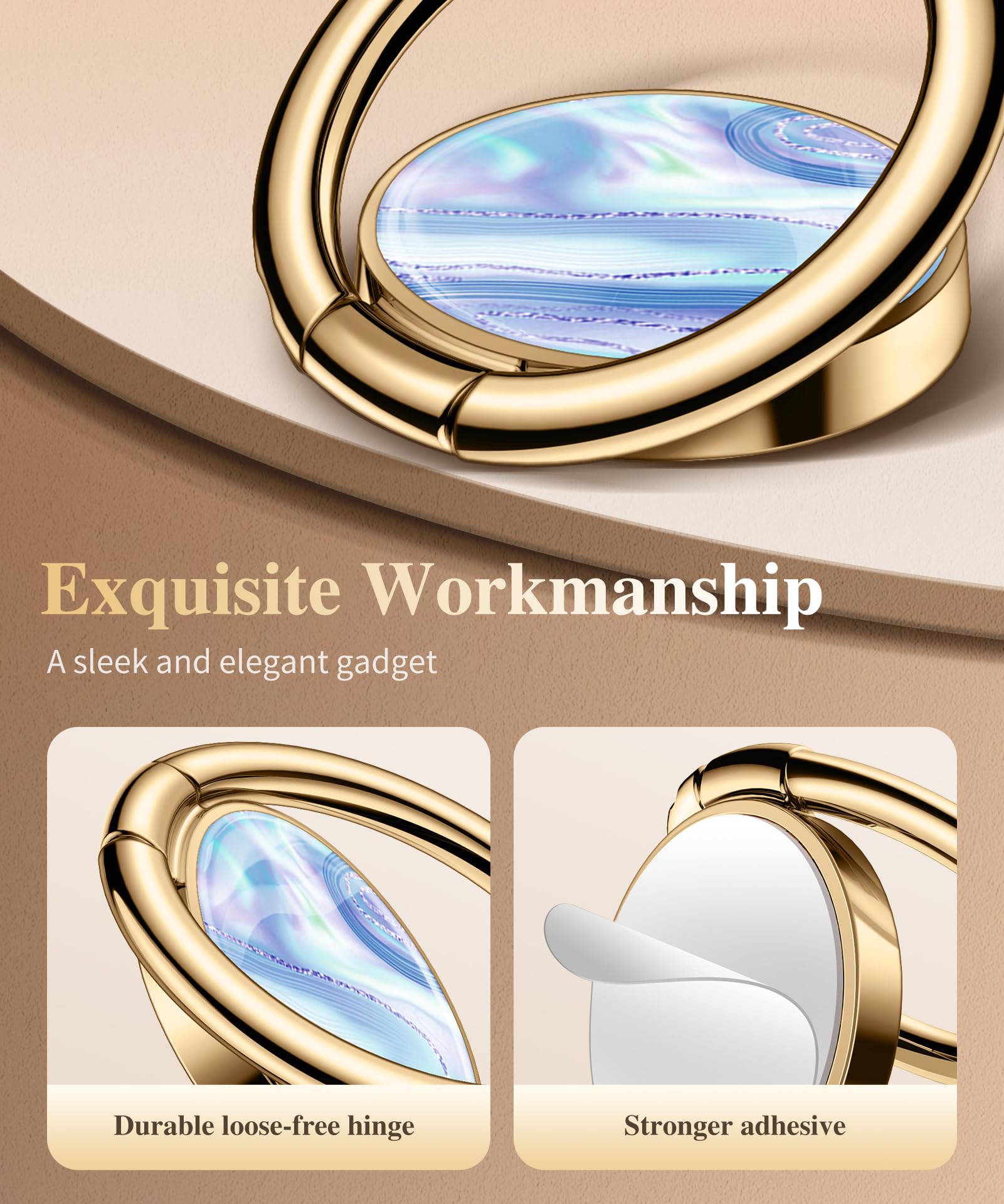 Gviewin Marble Cell Phone Ring Holder, Metal Kickstand Grip For Magnetic Car Mount Compatible With Iphone 15 Pro Max/15 Plus/14/