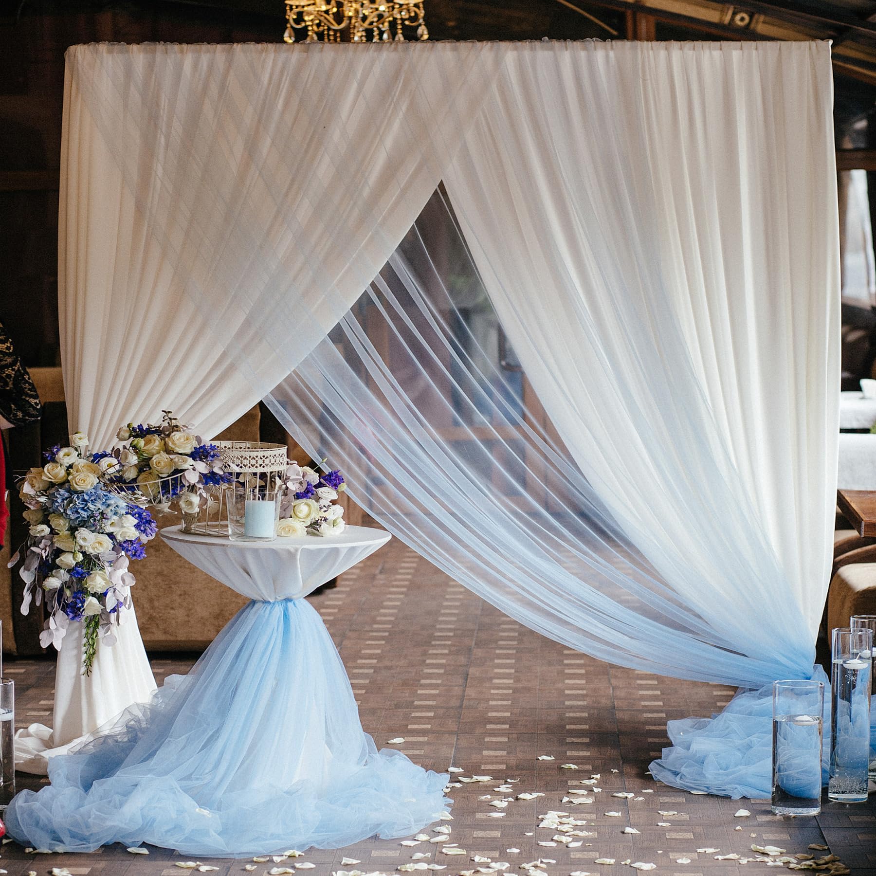 10X10 Blue Tulle Backdrop Curtains For Parties, Sheer Backdrop Curtain Wedding Photo Backdrop Drapes For Baby Shower Photography