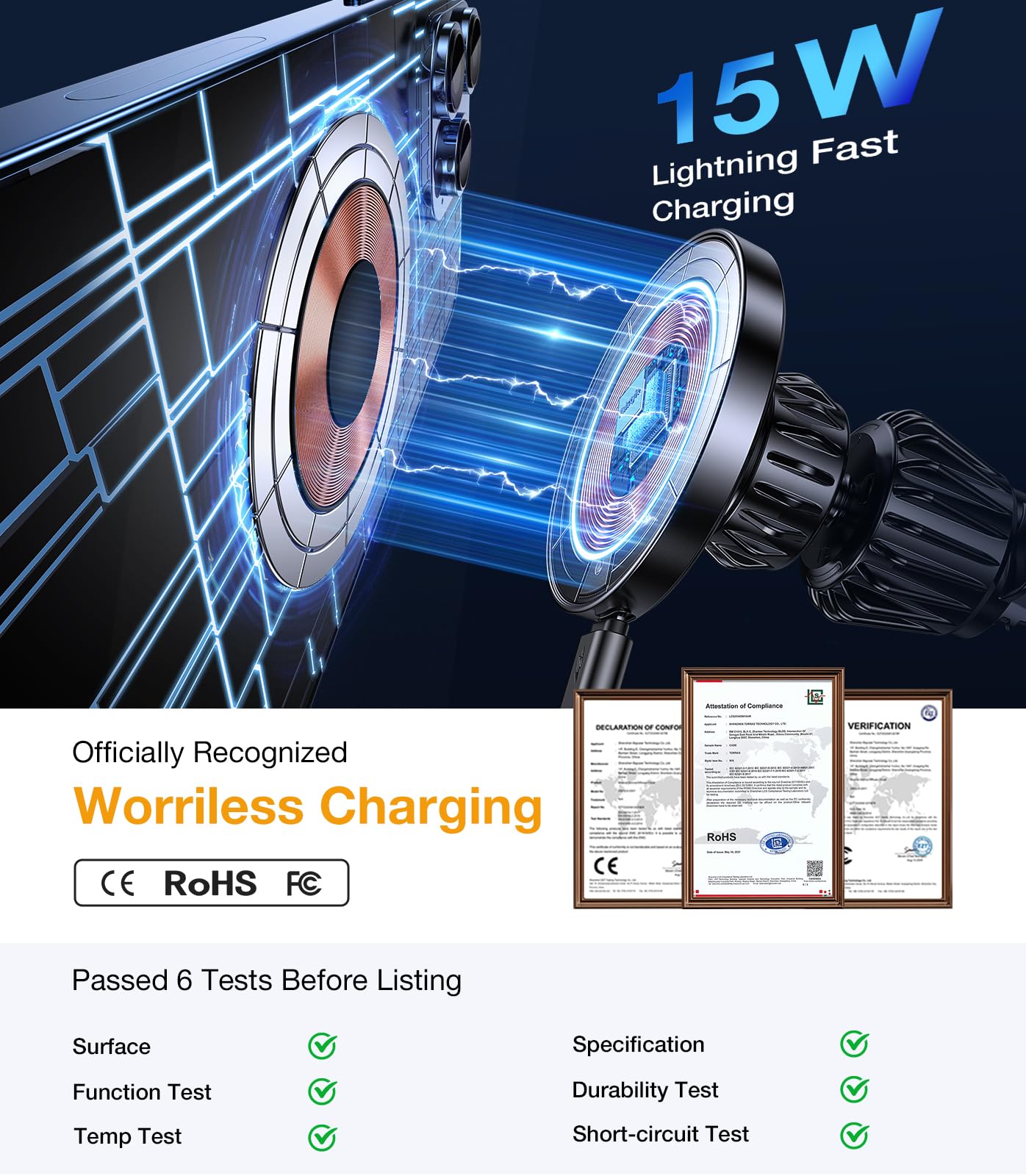 Coolpow For Magsafe Car Mount Charger?100% Stable?15W Magsafe Car Charger Magnetic Phone Holders For Your Car Accessories?360?Ca
