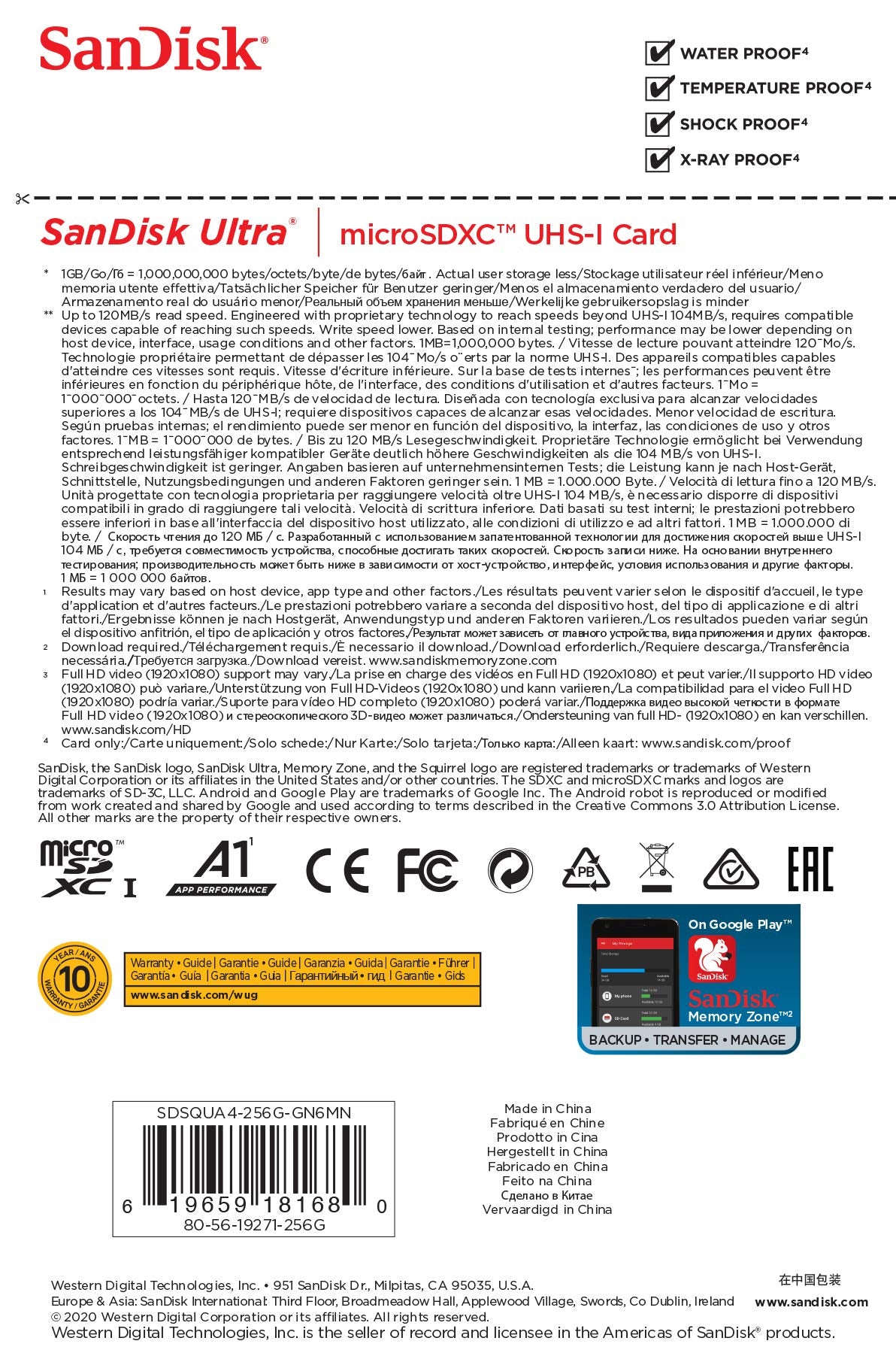 Sandisk 256Gb Ultra Microsdxc 120Mb/S A1 Class 10 Uhs I