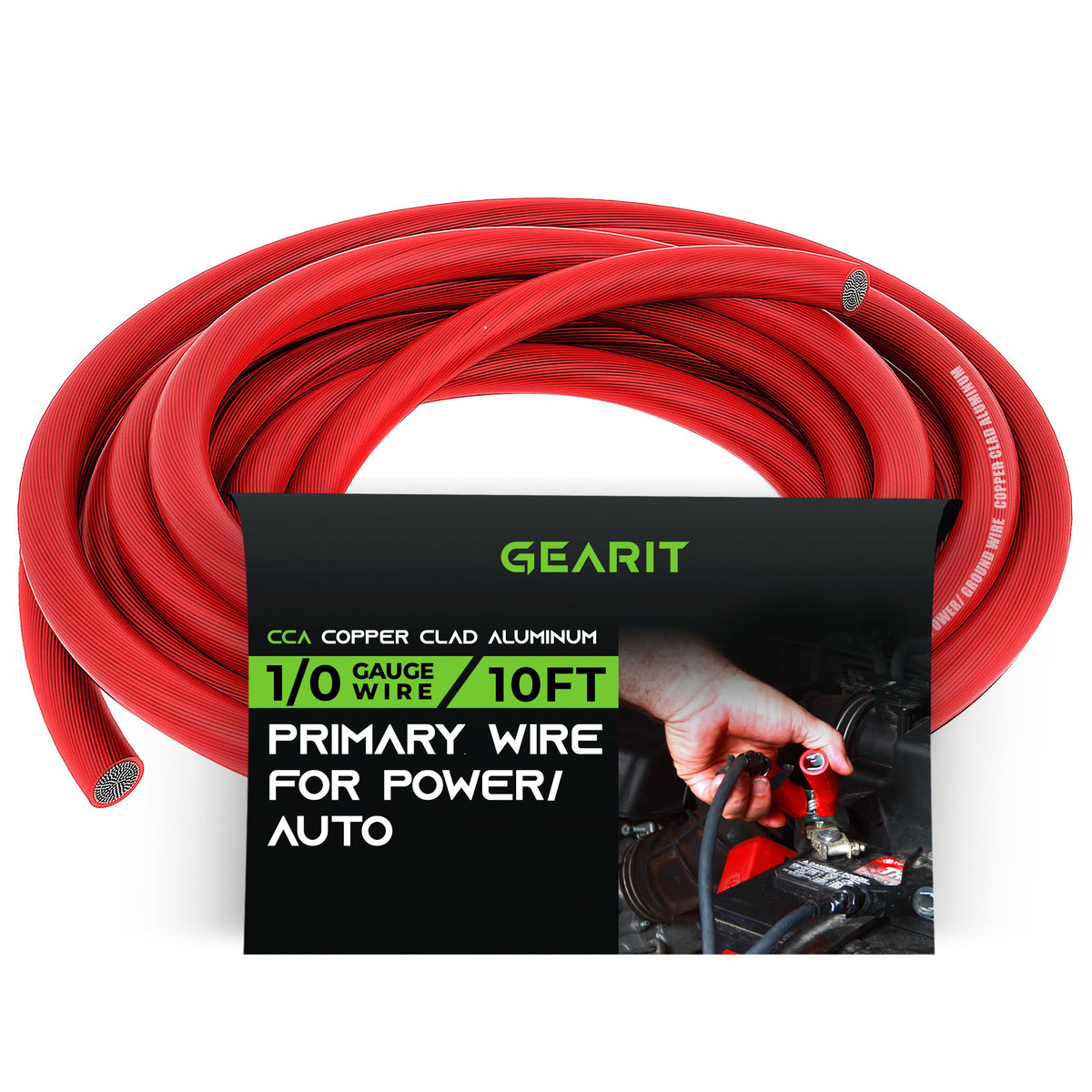 Gearit 1/0 Gauge Wire (10Ft   Red Translucent) Copper Clad Aluminum Cca   Primary Automotive Wire Power/Ground, Battery Cable, C