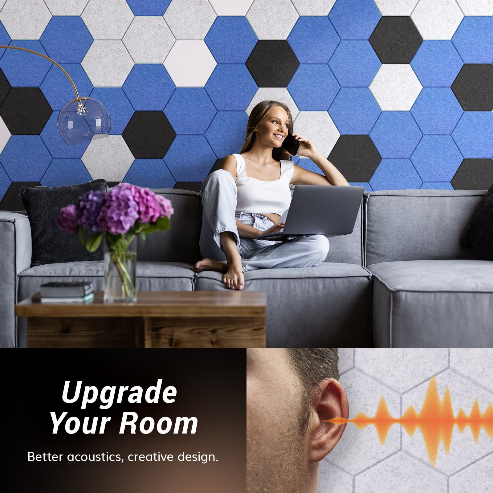 18 Pack Hexagon Acoustic Panels, Tonor 12 X 10 X 0.4  High Density Sound Proof Panels For Walls, Sound Dampening Insulation Trea