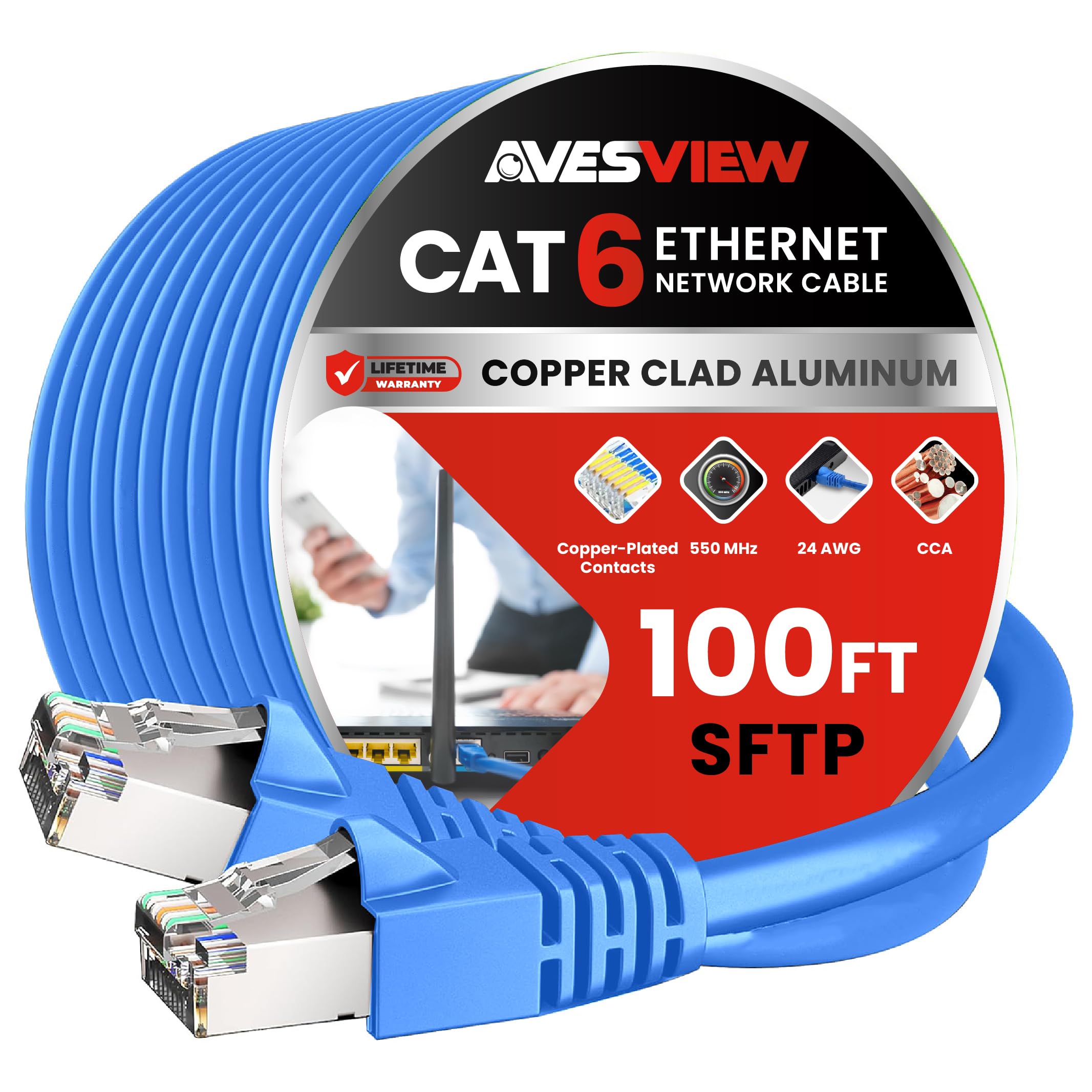 Avesview Cat 6 Shielded Ethernet Cable 100 Ft, Indoor High Speed (Sftp) 10Gbps Snagless Shielded 100Ft Ethernet Cable For Intern