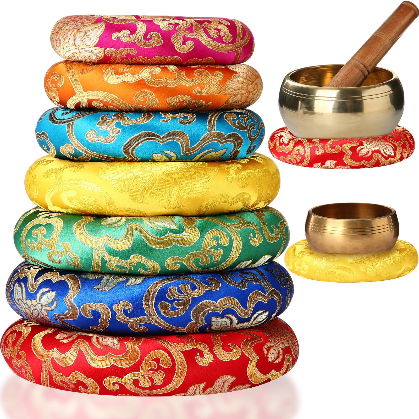Barydat 7 Pieces Silk Singing Bowl Cushion Set O Ring Cushion Pillow Pad for 6-12 Inch Tibetan Crystal Sound Bowl,7 Sizes