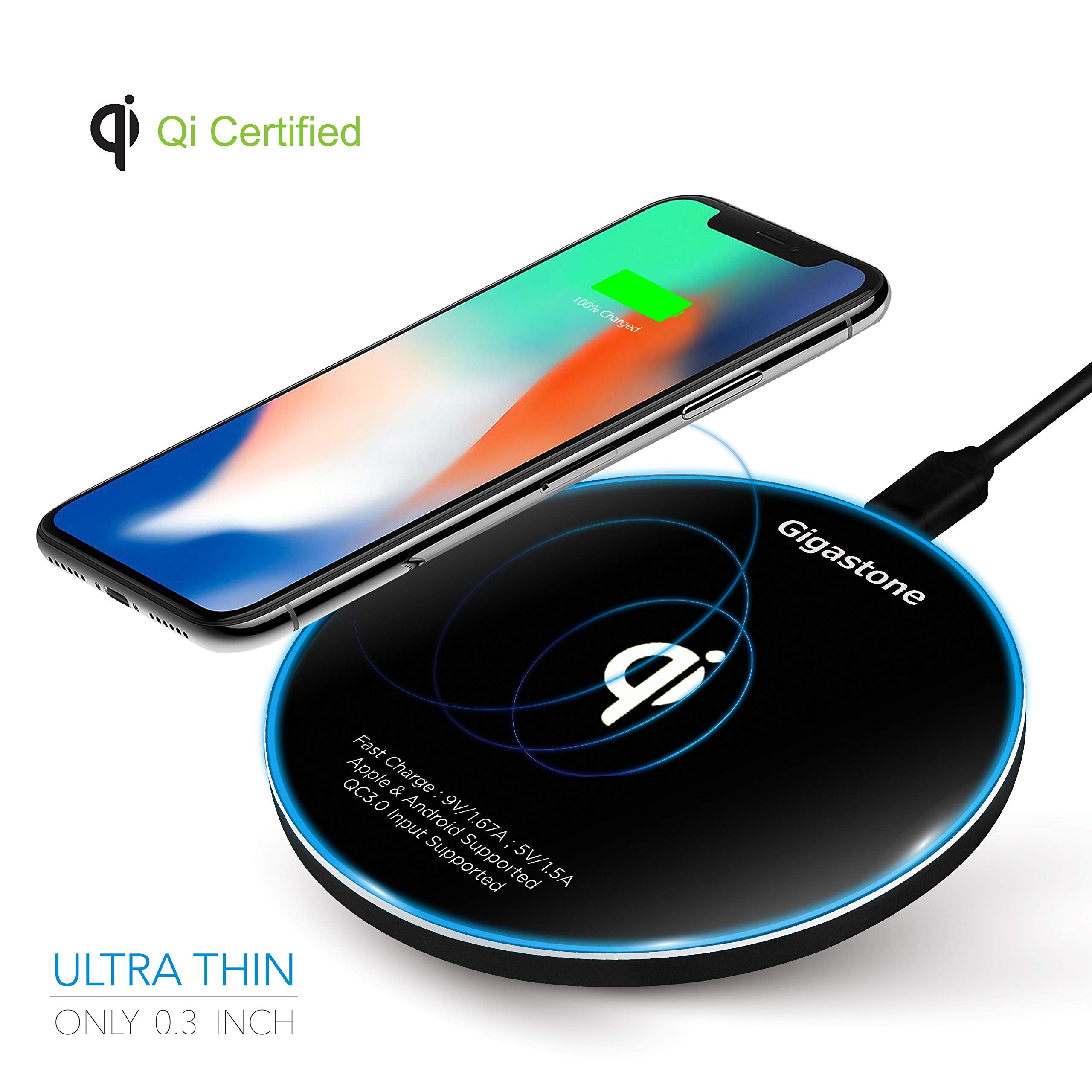 Gigastone Wireless Charger Qi Certified Fast Charge 7.5W Output For Iphone Xr/ Xs/ Xs Max 10W For Samsung Galaxy S9/ S9+/ Note9/