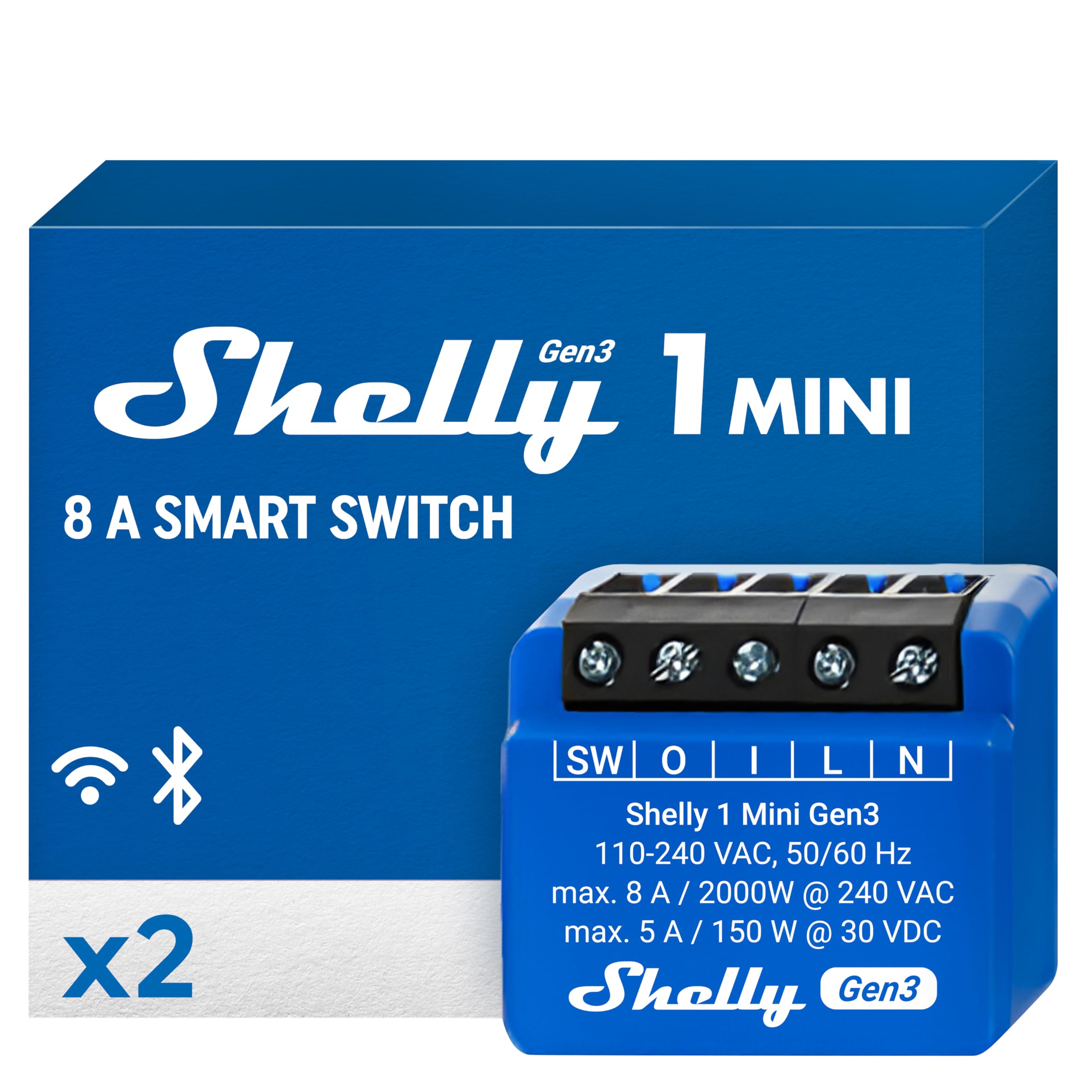 Shelly 1 Mini Gen3 | WiFi Smart Switch Relay 1 Channel 8A | Home Automation | Bluetooth Gateway | Compatible with Alexa & Google