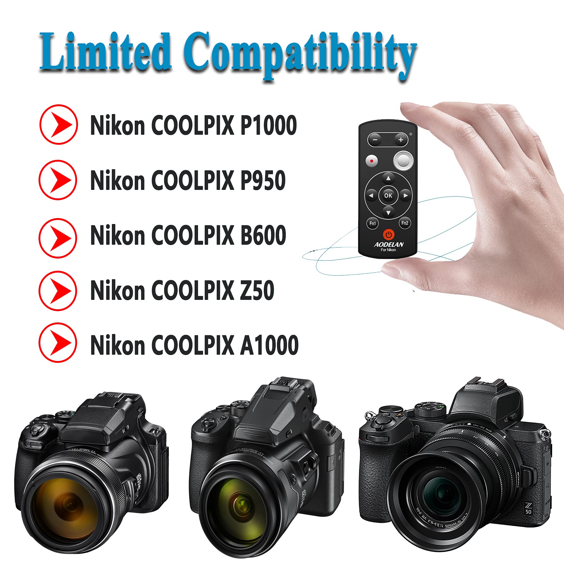Aodelan For Nikon P1000 Z50 Camera Remote Control P950 B600 A1000 Z30 Z6 Ii Z7 Ii Zfc Z Fc Shutter Release (Replace Nikon Ml L7)