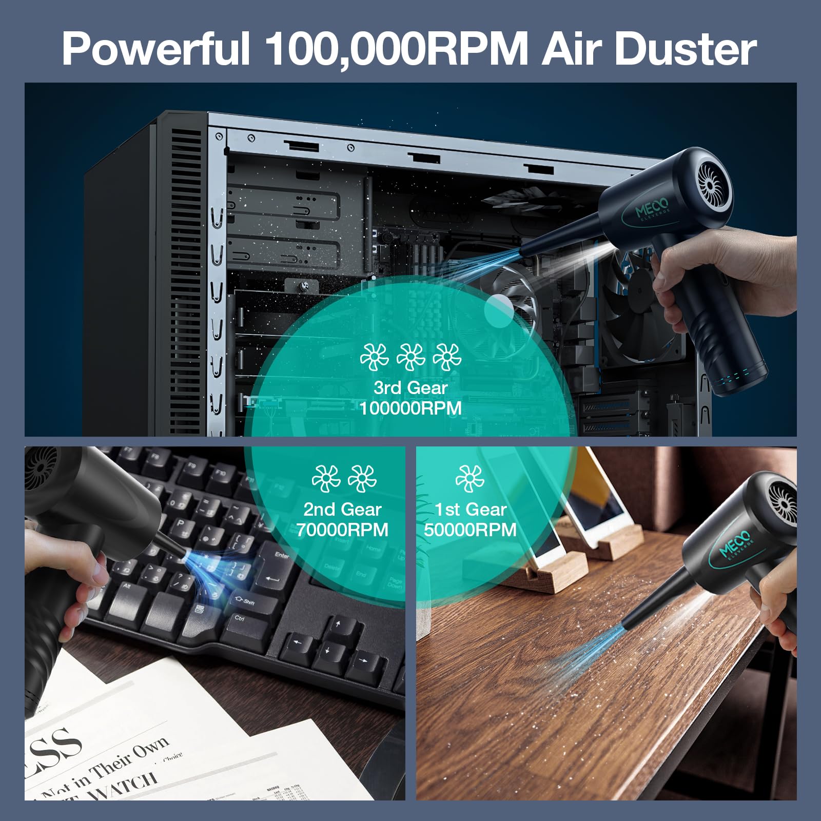 Meco Compressed Air Duster Electronics, 100000Rpm Air Blower, Powerful Electric Air Duster For Computer Keyboard Cleaner Pc Home