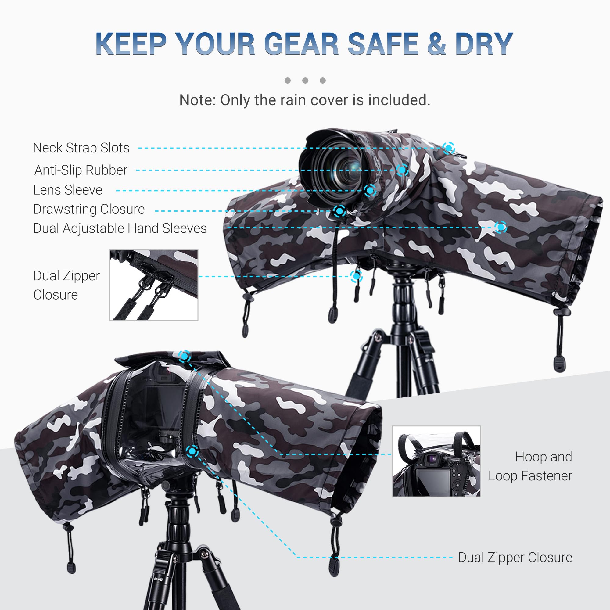 Jjc Camera Rain Cover Sleeve For Canon Nikon Sony Fujifilm Mirrorless Camera With Lens Below 7.1X5.5X9.1    (Wxhxd), Nylon Camer