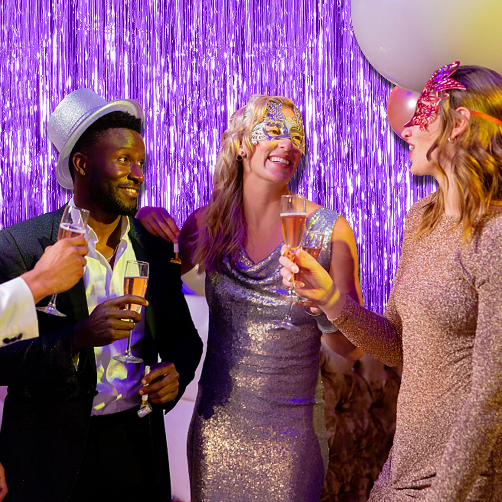 2 Pack Foil Curtain Backdrop Purple Metallic Tinsel Foil Fringe Curtains Photo Booth Props For Birthday Wedding Engagement Baby