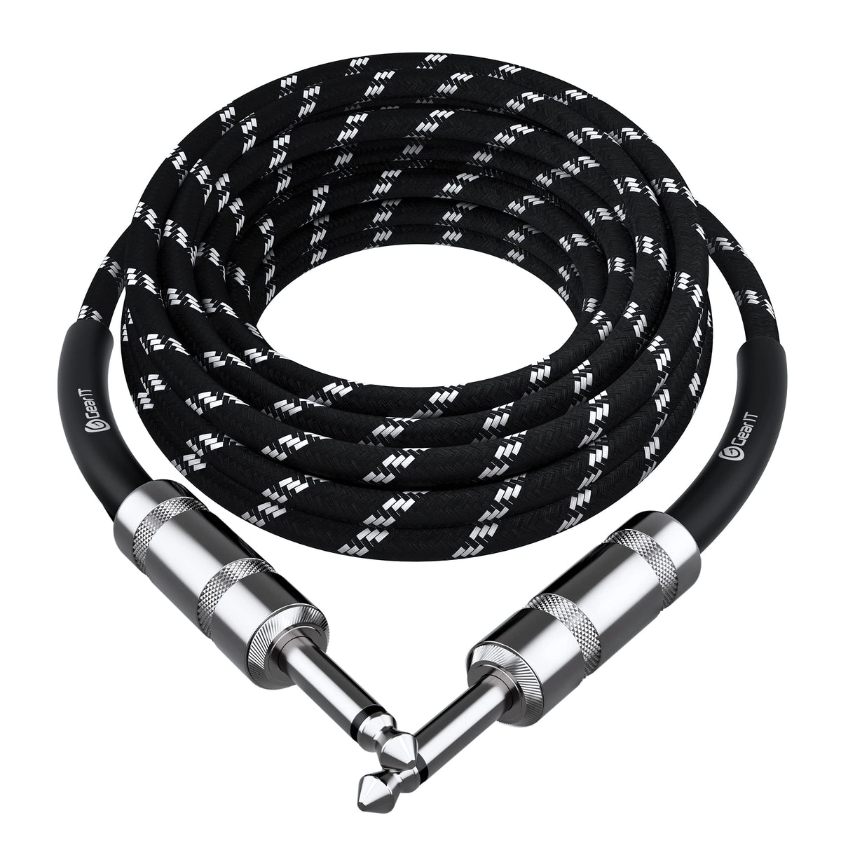 Gearit Audio Instrument Cable (25Ft) 1/4 Inch To 1/4 Inch Straight Male To Male For Amp Cord, Bass And Electric Guitar   Black/W