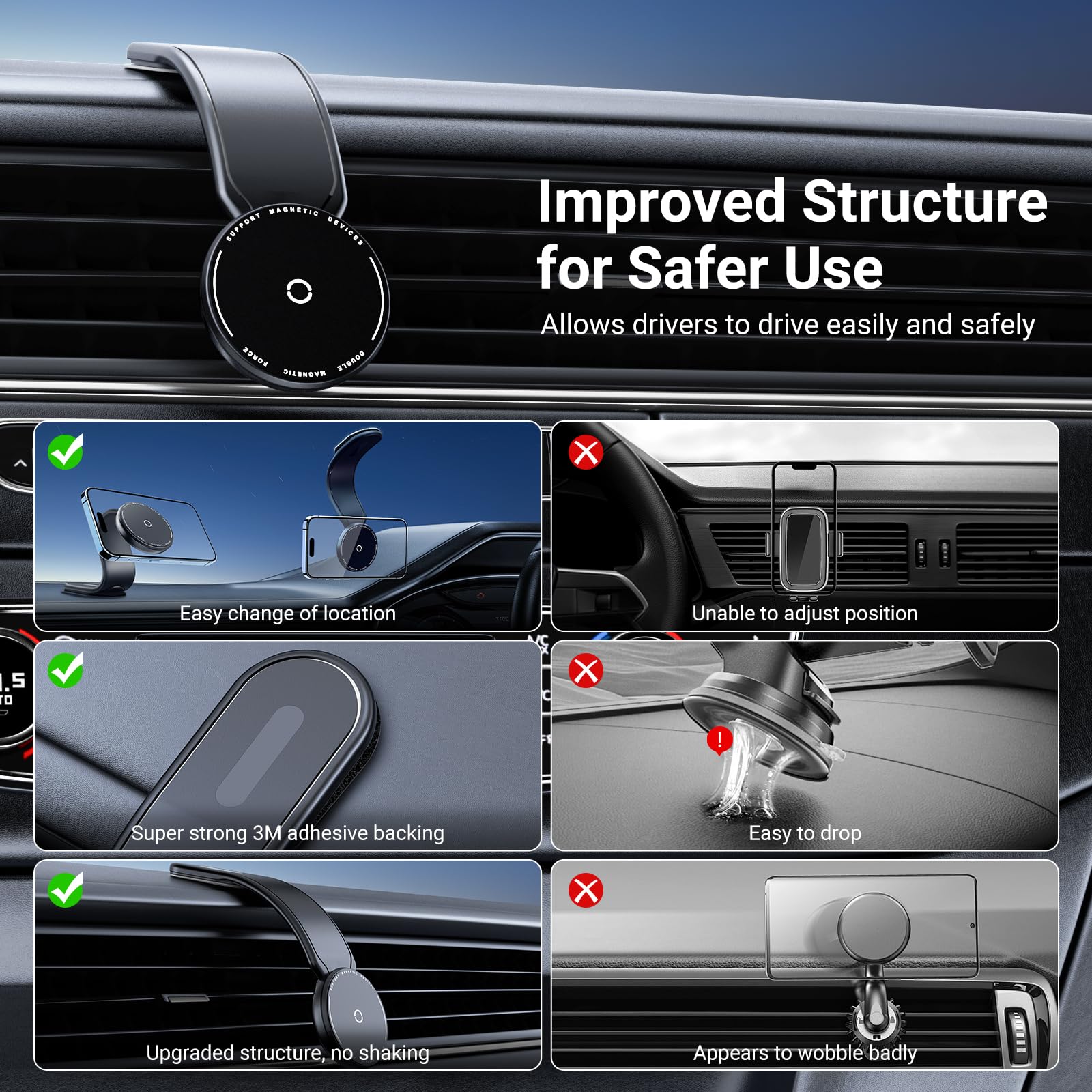 This Hill Magnetic Car Phone Holder, Bendable Aluminum Arm Car Magnet Phone Mount?18 Strong Magnets?, Magnetic Phone Holder For