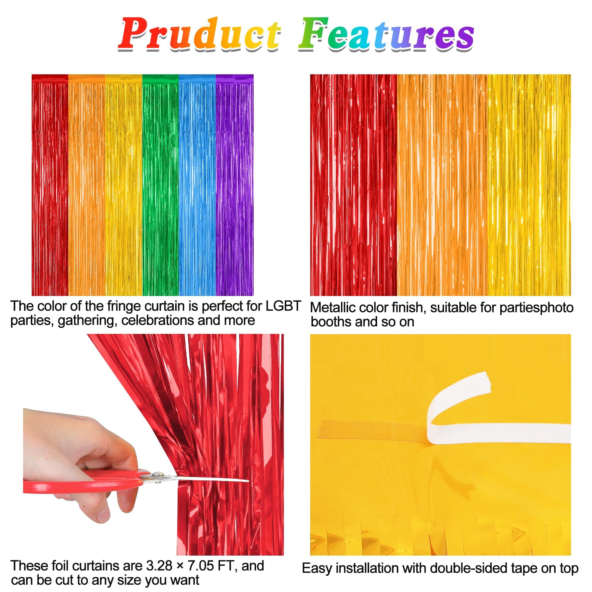2 Pack Rainbow Backdrop Curtains, 3.28 Ft X 7.05 Ft Colofull Party Decorations, Metallic Tinsel Backdrop Fringe Curtains Party S