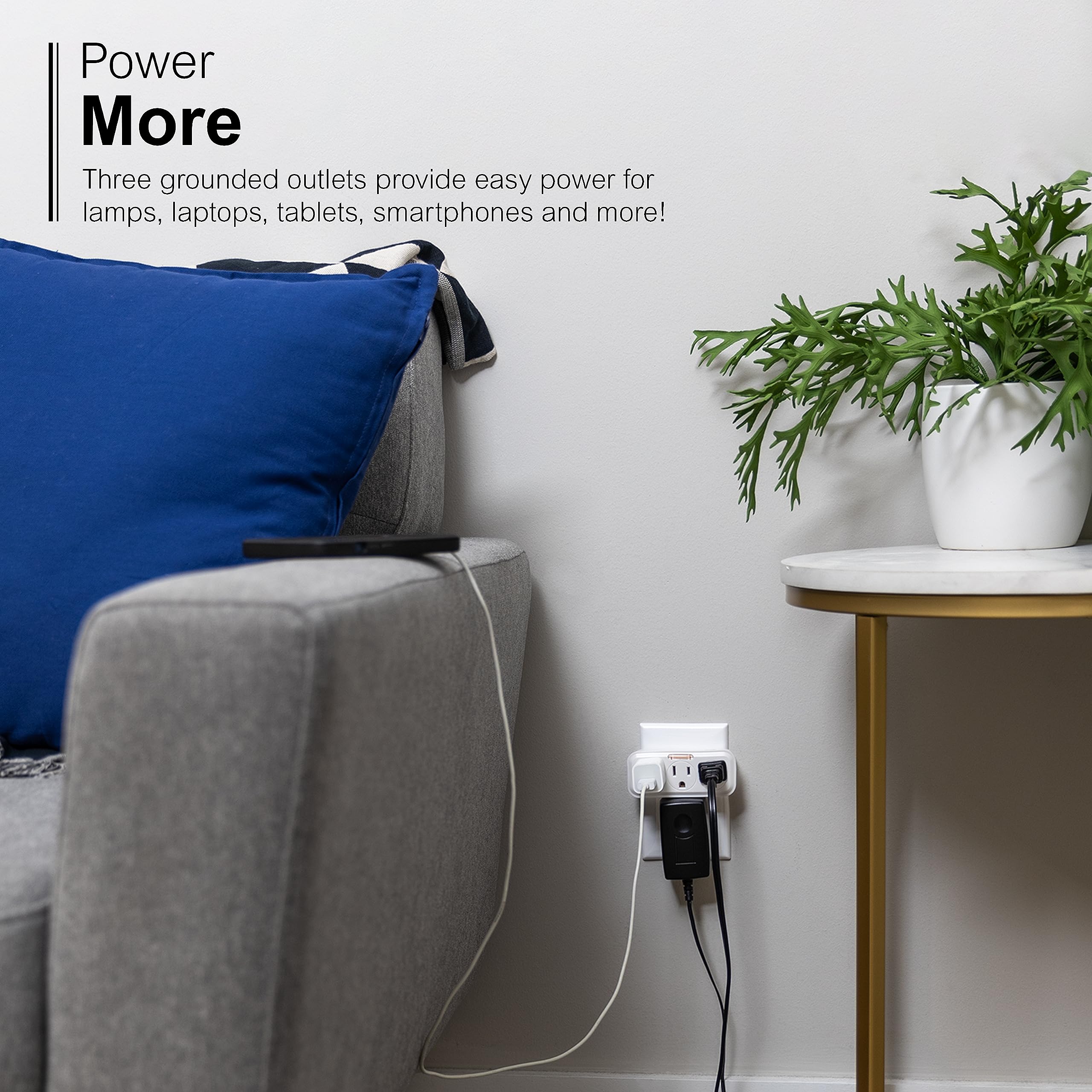 Ge 3 Outlet Extender Wall Tap With Guide Light 2 Pack, Grounded Adapter, 3 Prong, Cruise Essentials, Indoor Rated, Use For Home