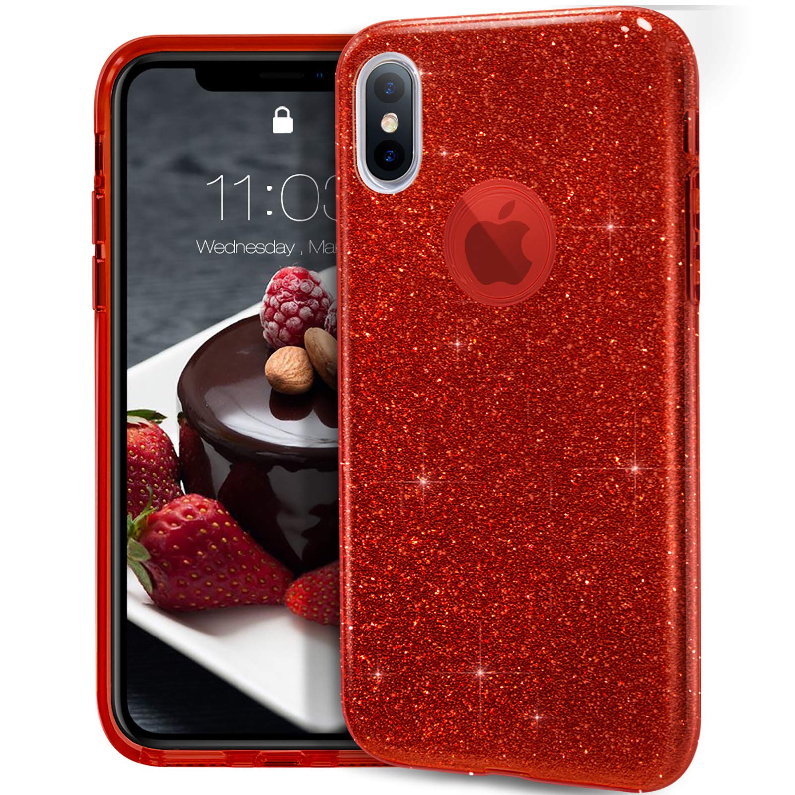 Mateprox Iphone Xs Case,Iphone X Glitter Bling Sparkle Cute Girls Women Protective Christmas Case For Iphone Xs/X 5.8''  Red