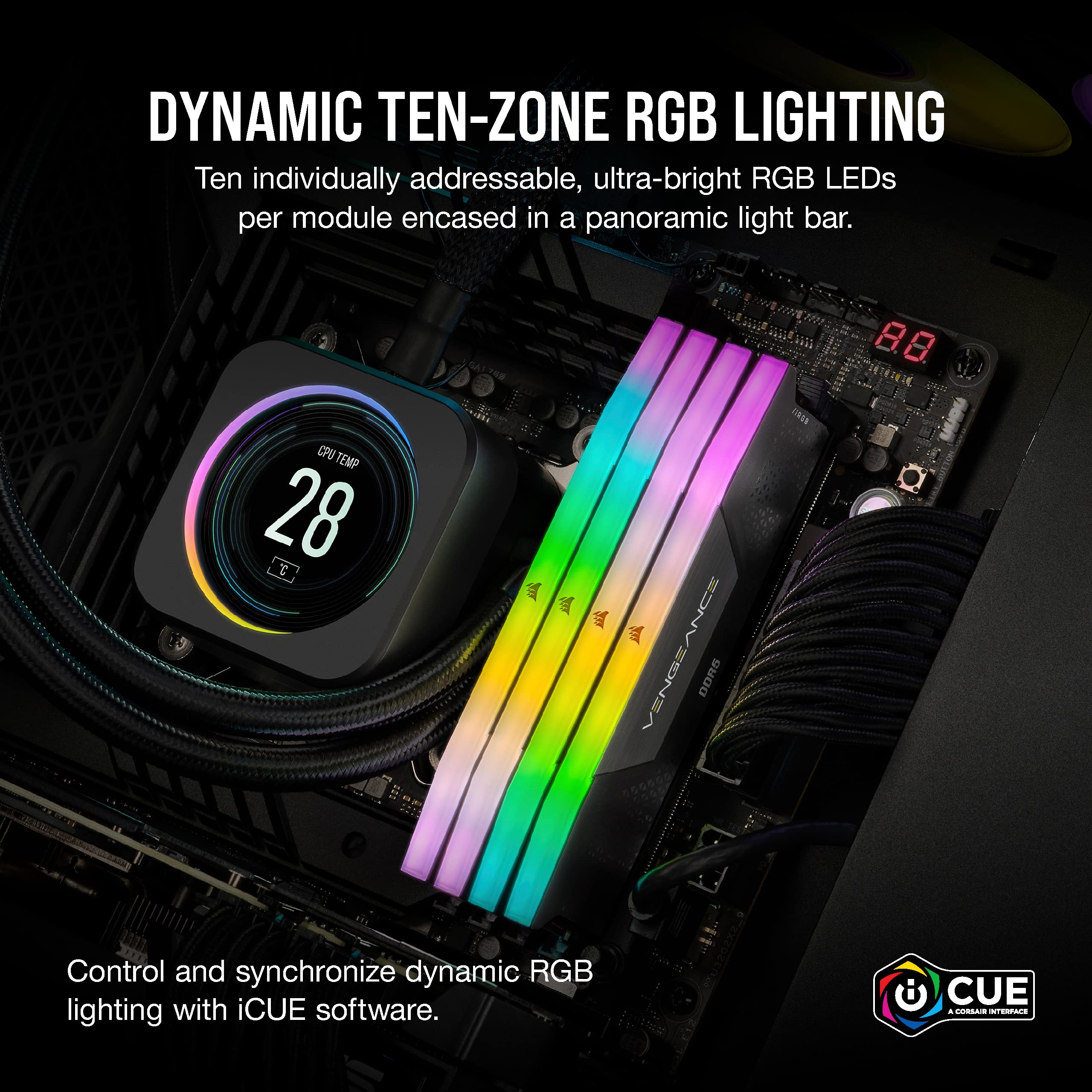 CORSAIR Vengeance RGB DDR5 RAM 16GB (2x8GB) 5200MHz CL40 - Black, Intel XMP iCUE Compatible, Model CMH16GX5