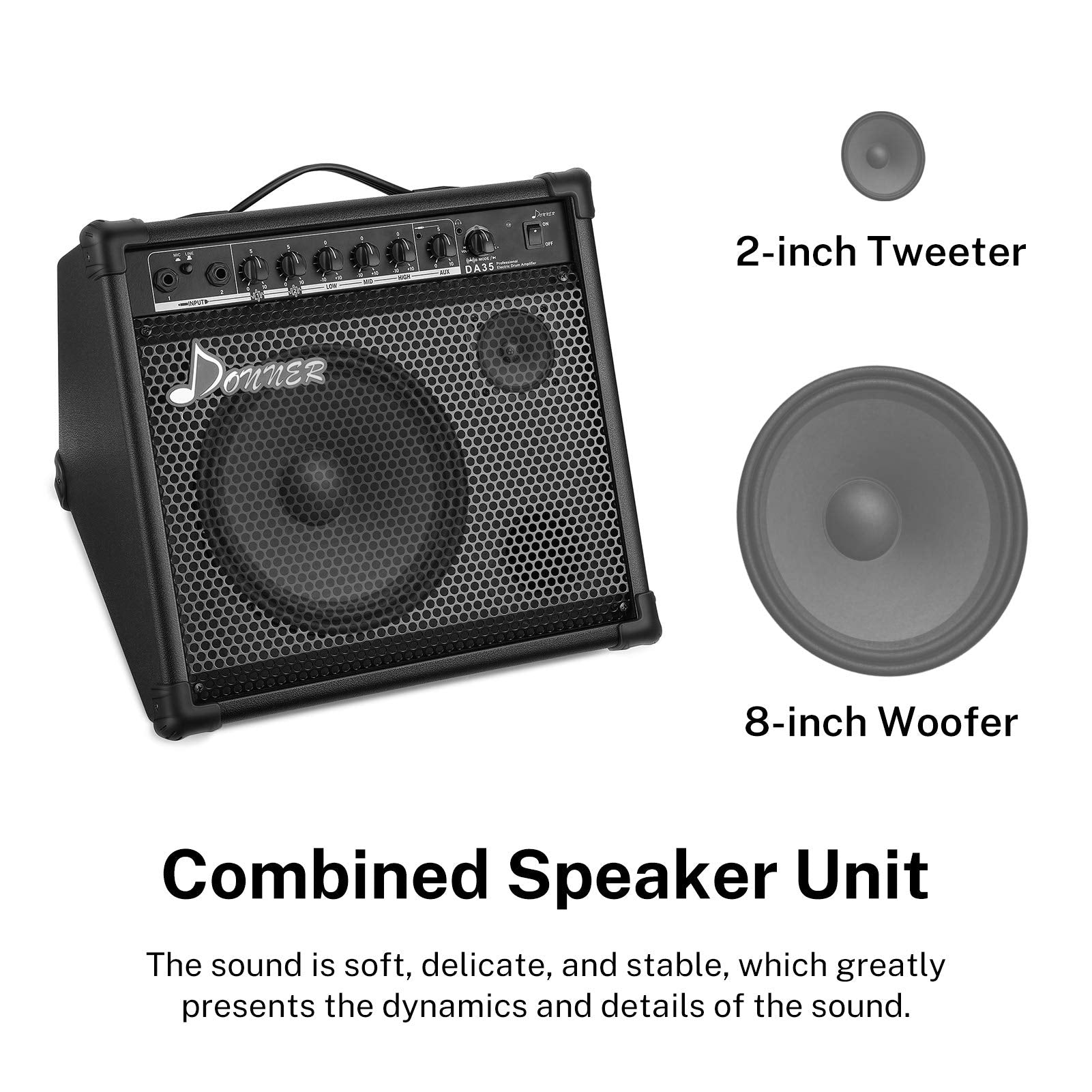 Donner Electric Drum Amp 35-Watt Electronic Drum Amplifier Da-35 Keyboard Speaker With Aux In And Wireless Audio Connection, Dru