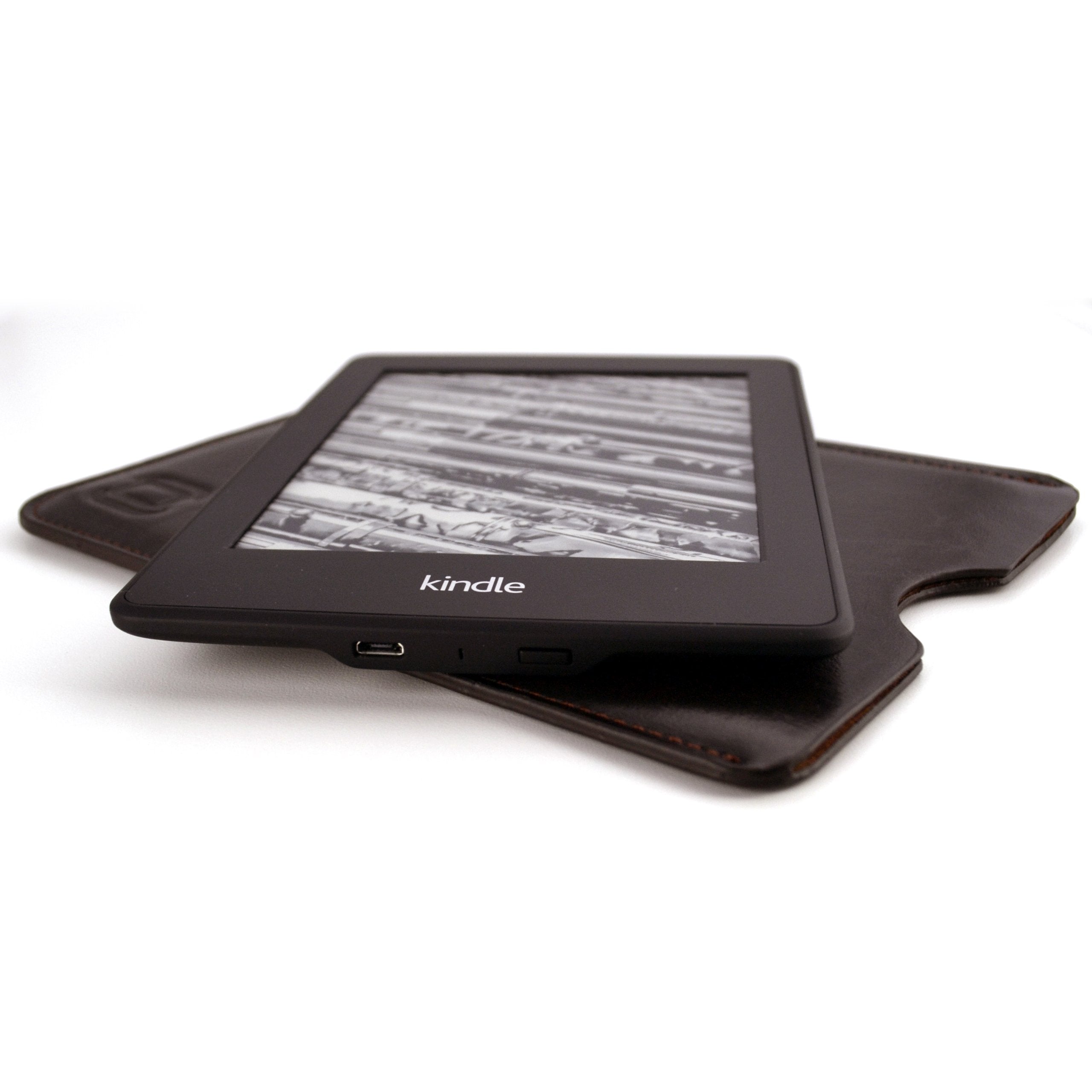 Dockem Executive Sleeve For Kindle Paperwhite (2012 2018 Models), Kindle 6', Kindle Voyage; Slim, Simple, Professional Case: Microfiber Felt Lined Basic Synthetic Leather Protective Cover [Dark Brown]
