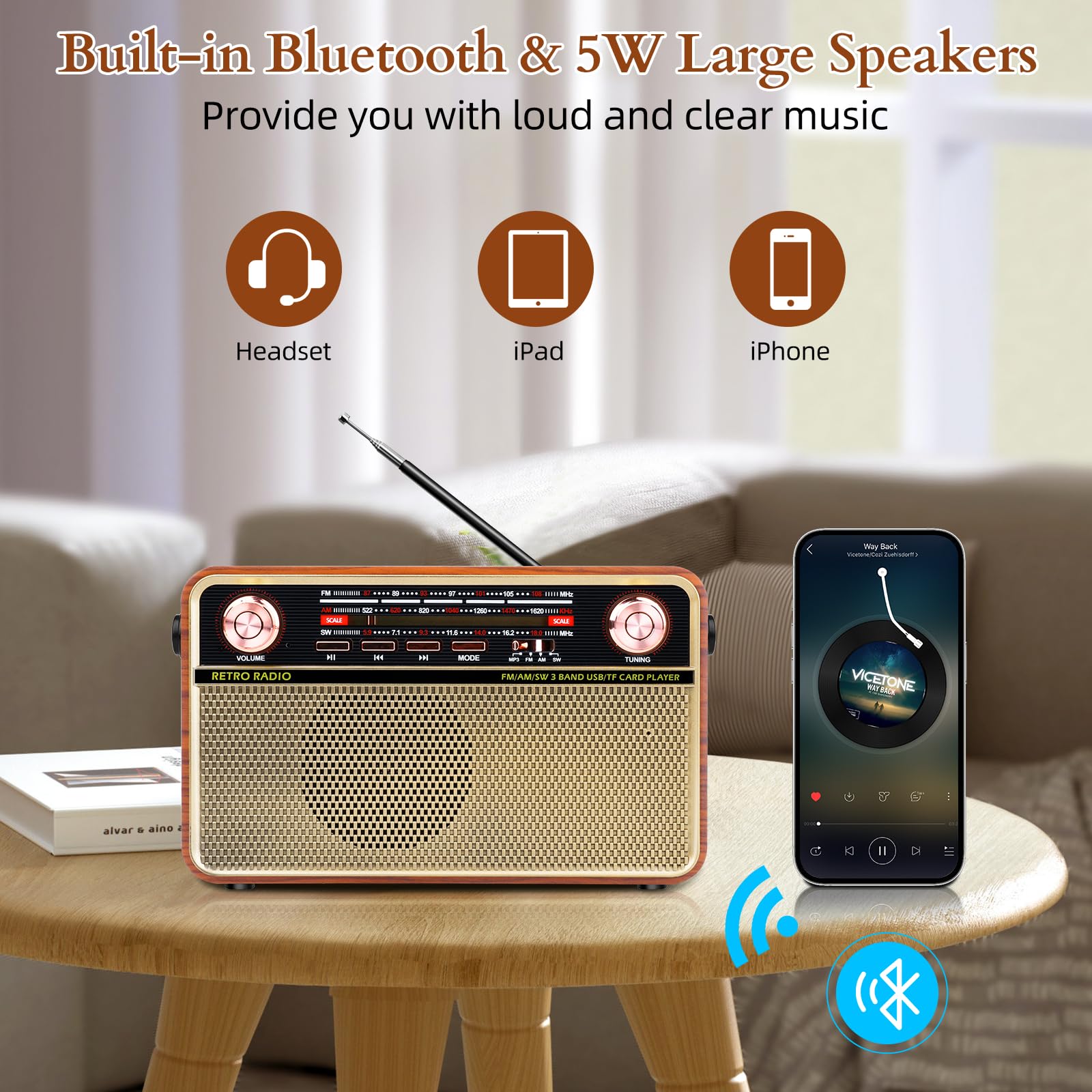 Portable Am Fm Radio, Dmyond Rechargeable Small Bluetooth Speaker Portable Radio, Shortwave Radio With, Ac, Operated Radio, Loud