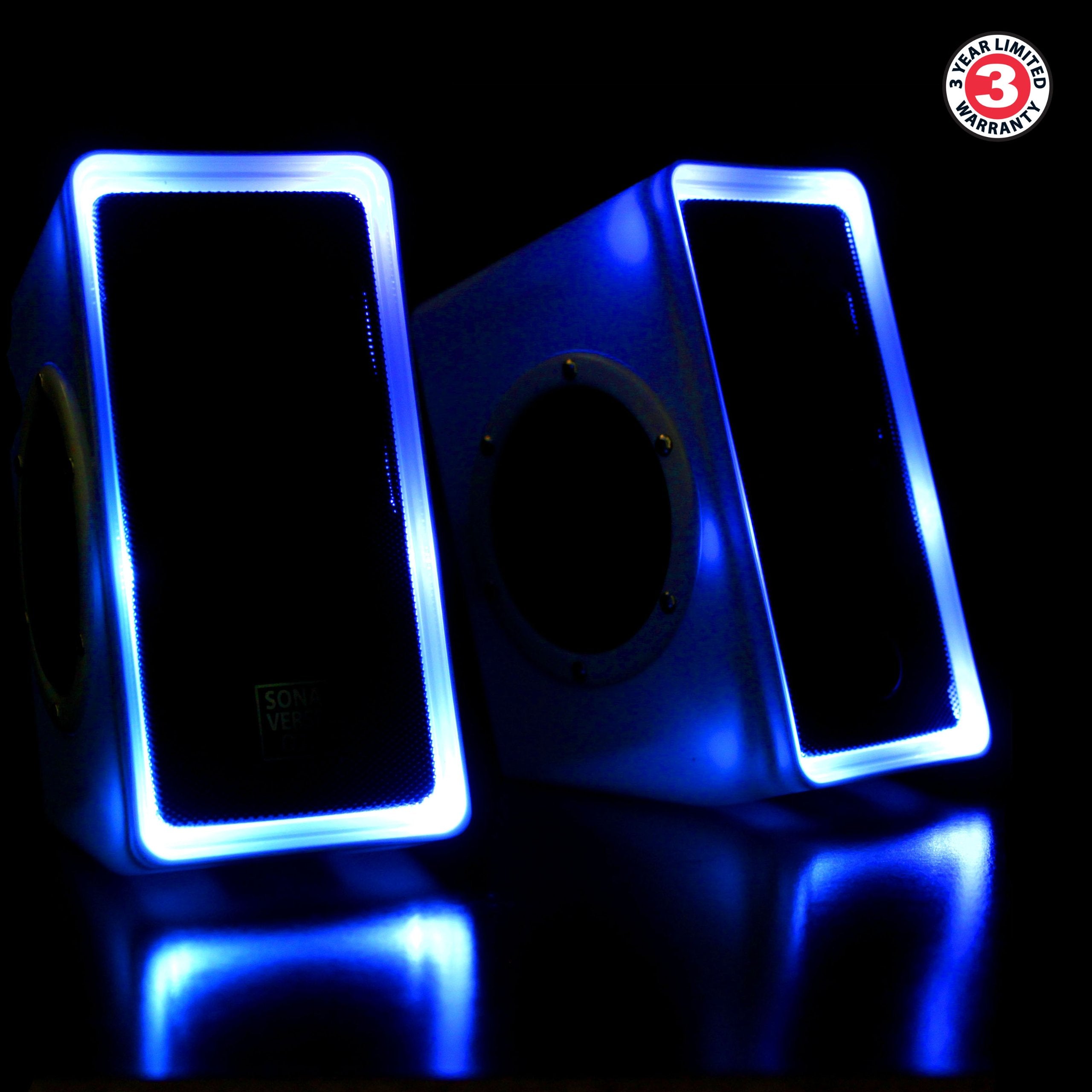 Gogroove Gaming Computer Speakers With Blue Led Light - Sonaverse O2I Speakers For Desktop, Laptop, Pc - Usb Speaker 2.0 With Au