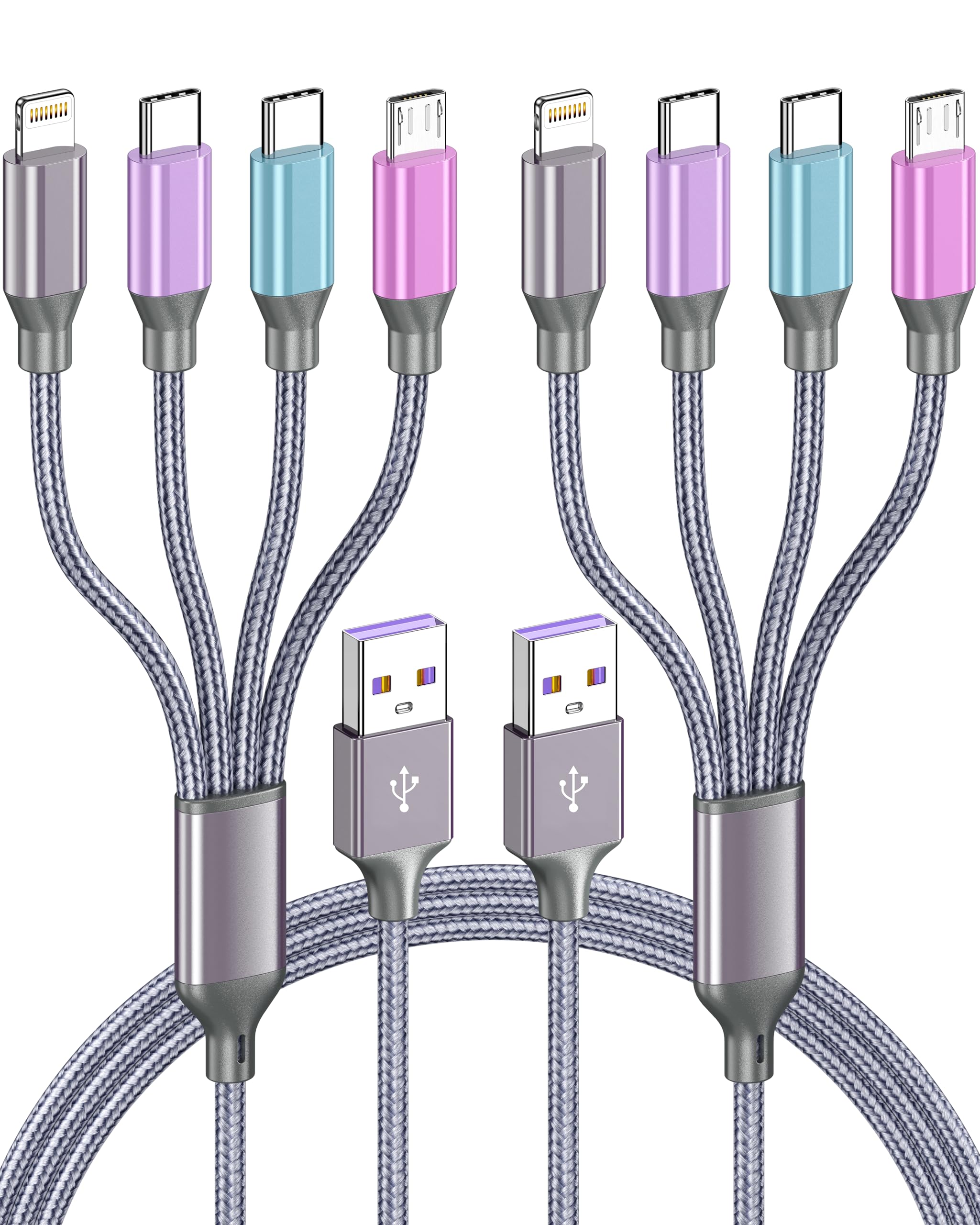 4 in 1 Multi Charging Cable 4ft 2 Pack,Braided MFi Certified Charger Cable