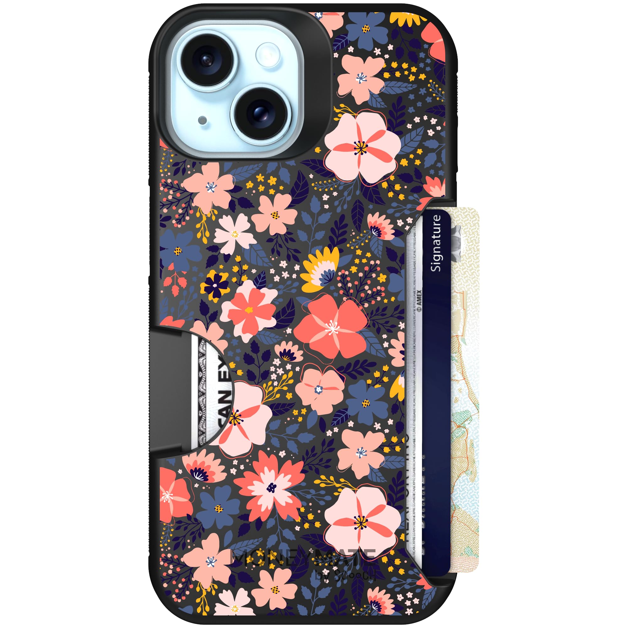Scooch for iPhone 15/14/13 Case with Card Holder, Moneymate Wallet Case with Hidden Card Slot and Protection for 4 Cards, 10-Foo