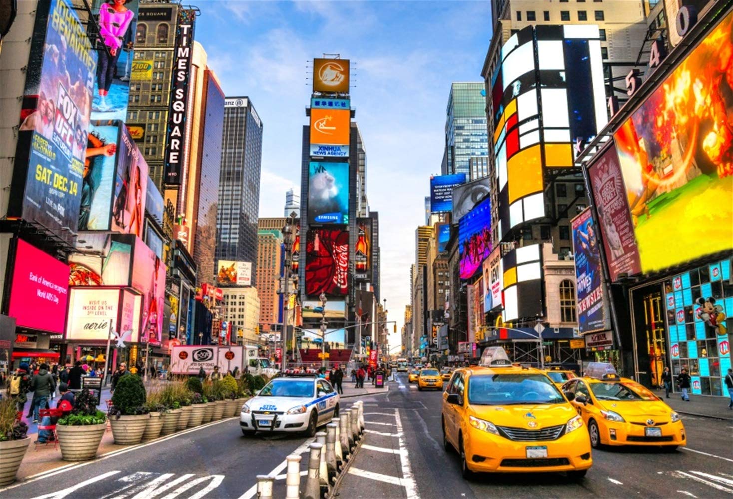 Laeacco 10X8Ft New York Times Square Background Modern City Skyscrapers Vinyl Photography Backdrops Clear Sky Various Advertising Board Yellow Taxi Car Financial District Film Shooting Video Studio