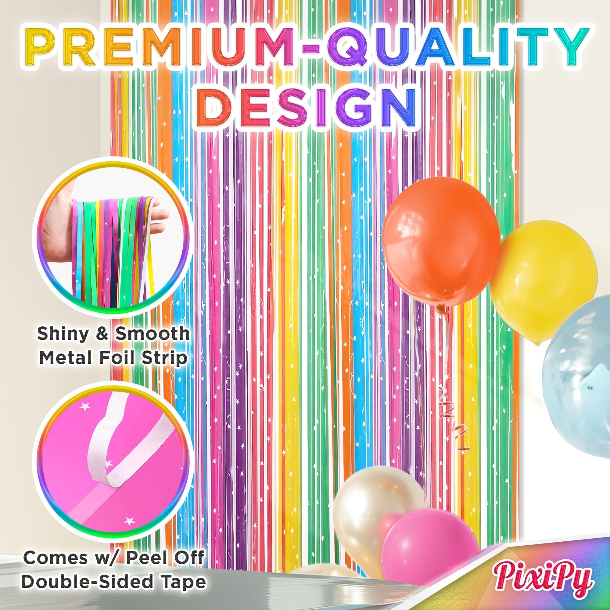 Shimmer Wall Curtain Backdrop (2 Pack, 6.6 X 3.3 Ft), Rainbow Streamers Curtain For Birthday Party Decorations, Photo Booths & T