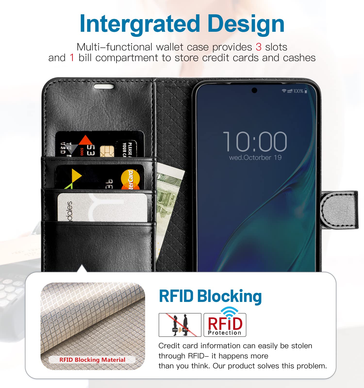 Ocase Compatible With Galaxy S21 Fe 5G Wallet Case, Pu Leather Flip Folio Case With Card Holders Rfid Blocking Kickstand [Shockp